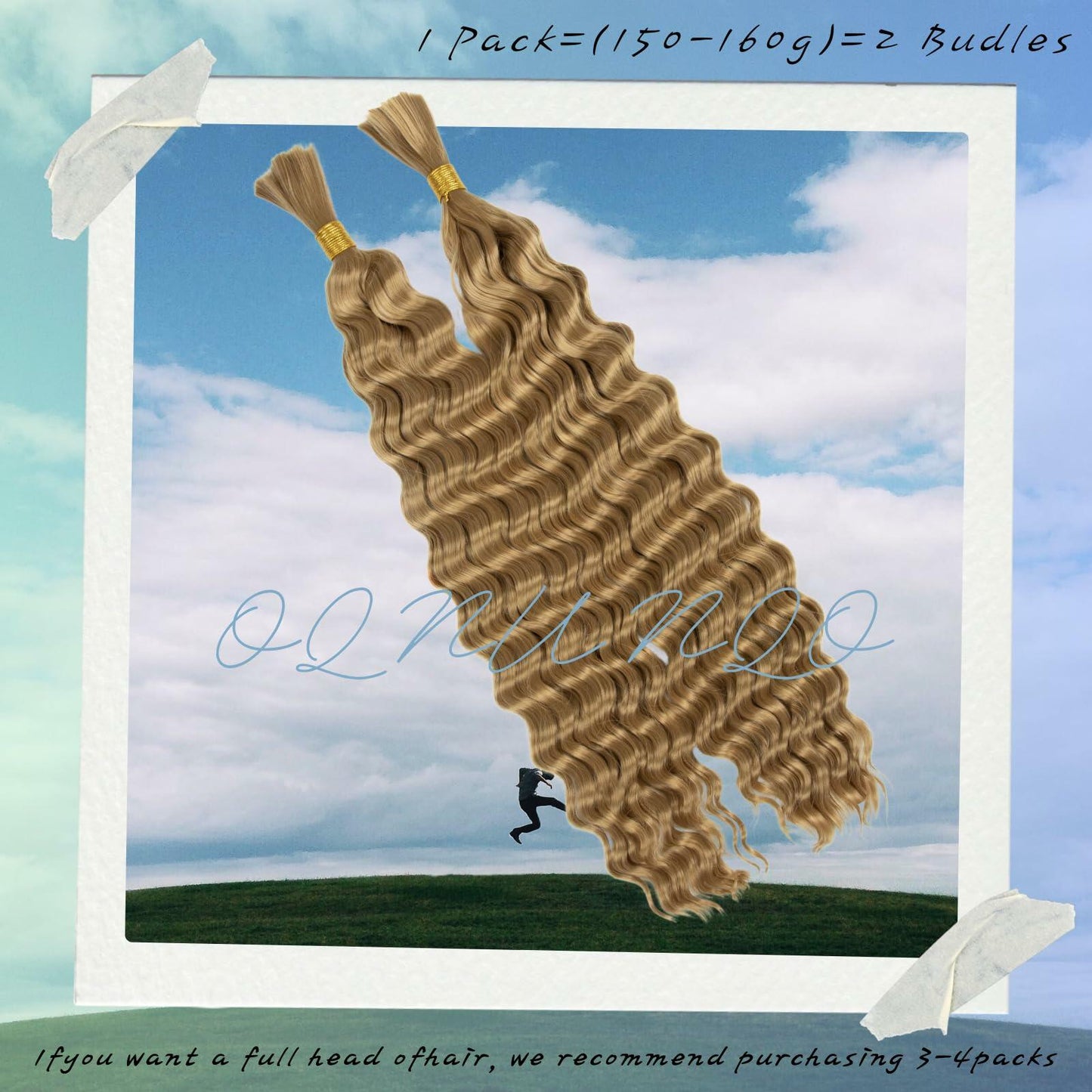 OQNUNQO Curly Wave Synthetic Braiding Hair Extensions 22in 1B Black 150g 2Bundle