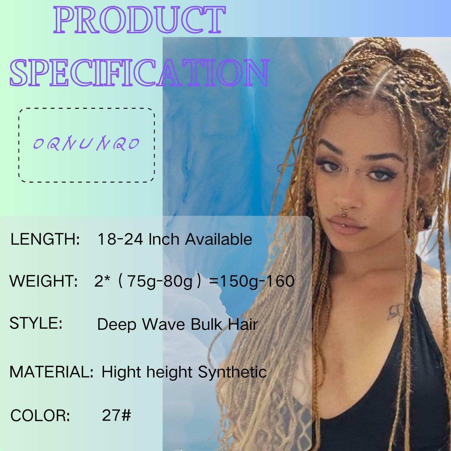 OQNUNQO Curly Wave Synthetic Braiding Hair Extensions 22in 1B Black 150g 2Bundle