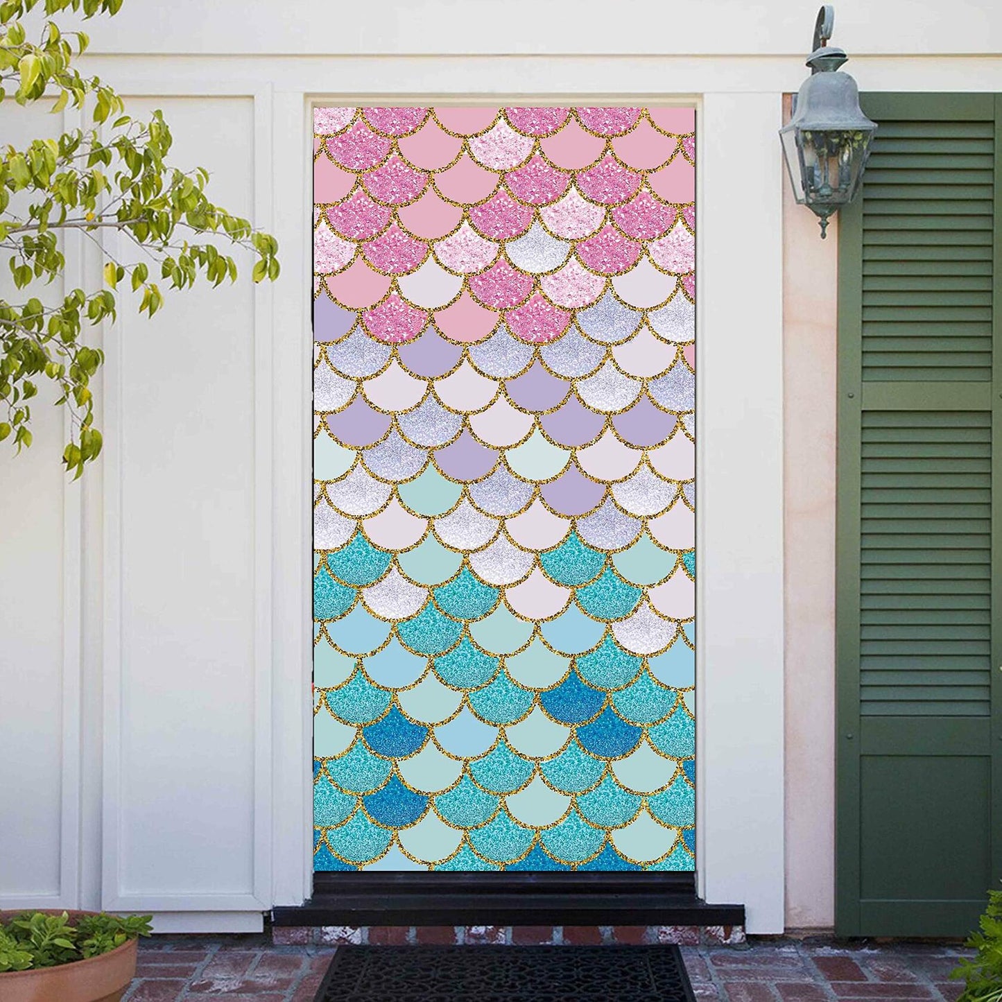 ZDX Mermaid Scales Door Banner Gold Glitter Blue Pink Purple 72.8x35.4in