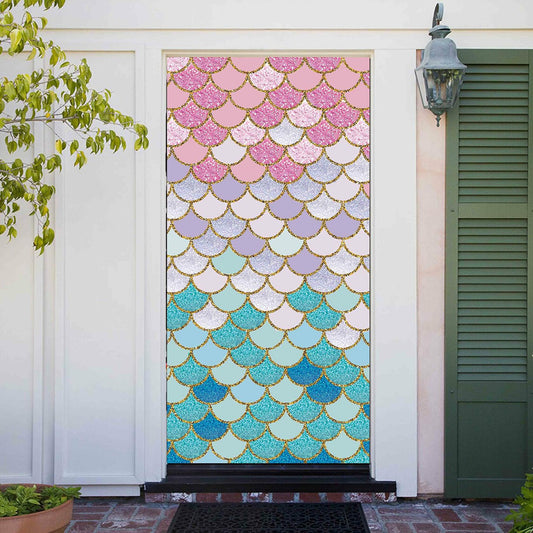 ZDX Mermaid Scales Door Banner Gold Glitter Blue Pink Purple 72.8x35.4in