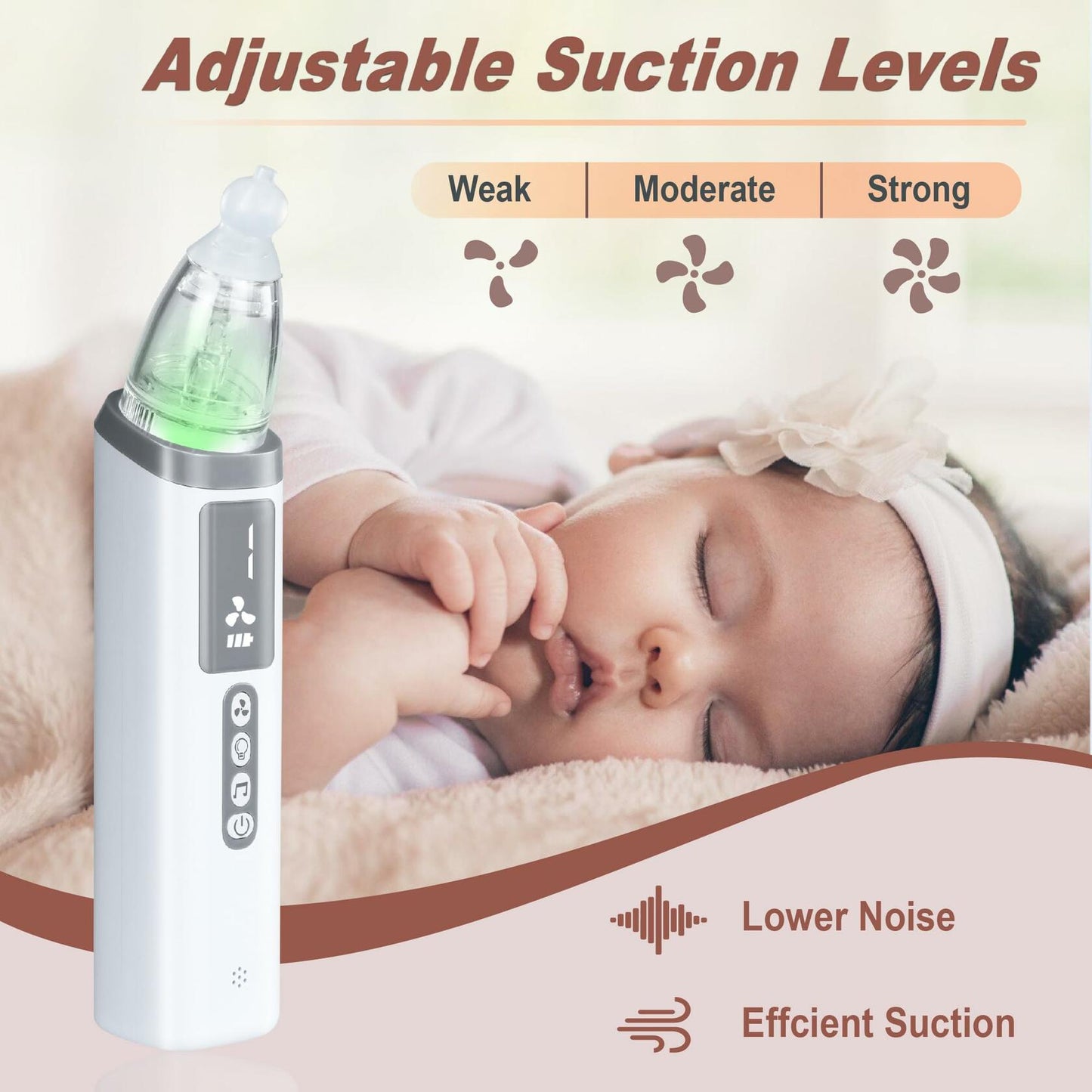 TopQuaFocus Baby Nasal Aspirator Electric Nose Cleaner 3 Suction Levels White