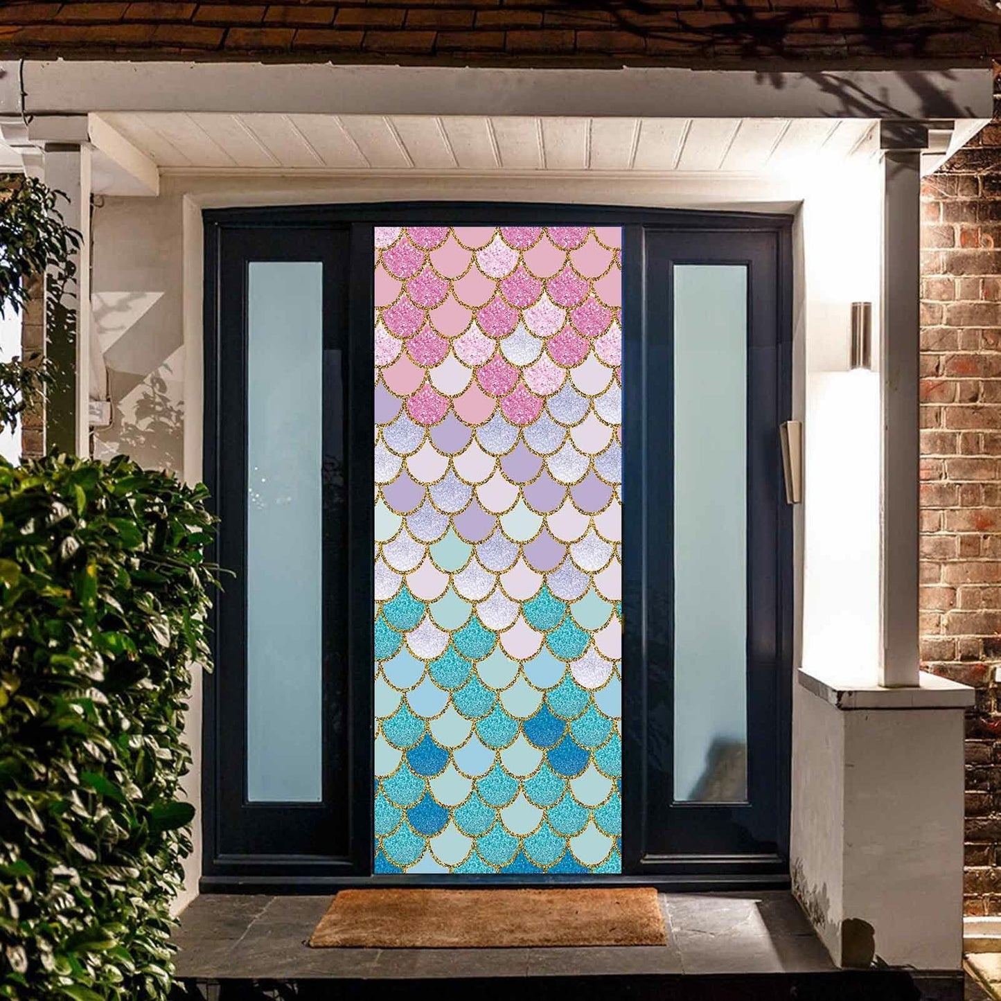 ZDX Mermaid Scales Door Banner Gold Glitter Blue Pink Purple 72.8x35.4in