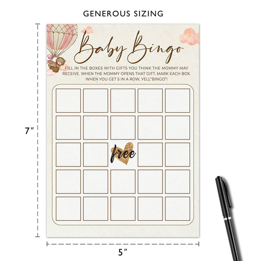 OUDIEA Baby Shower Bingo Cards Teddy Bear Hot Air Balloon 5x7 30 Count