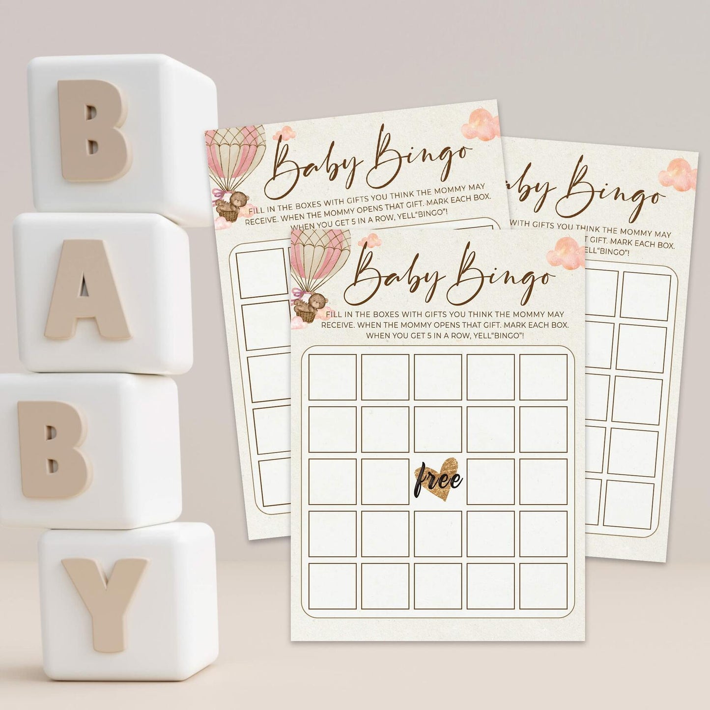 OUDIEA Baby Shower Bingo Cards Teddy Bear Hot Air Balloon 5x7 30 Count