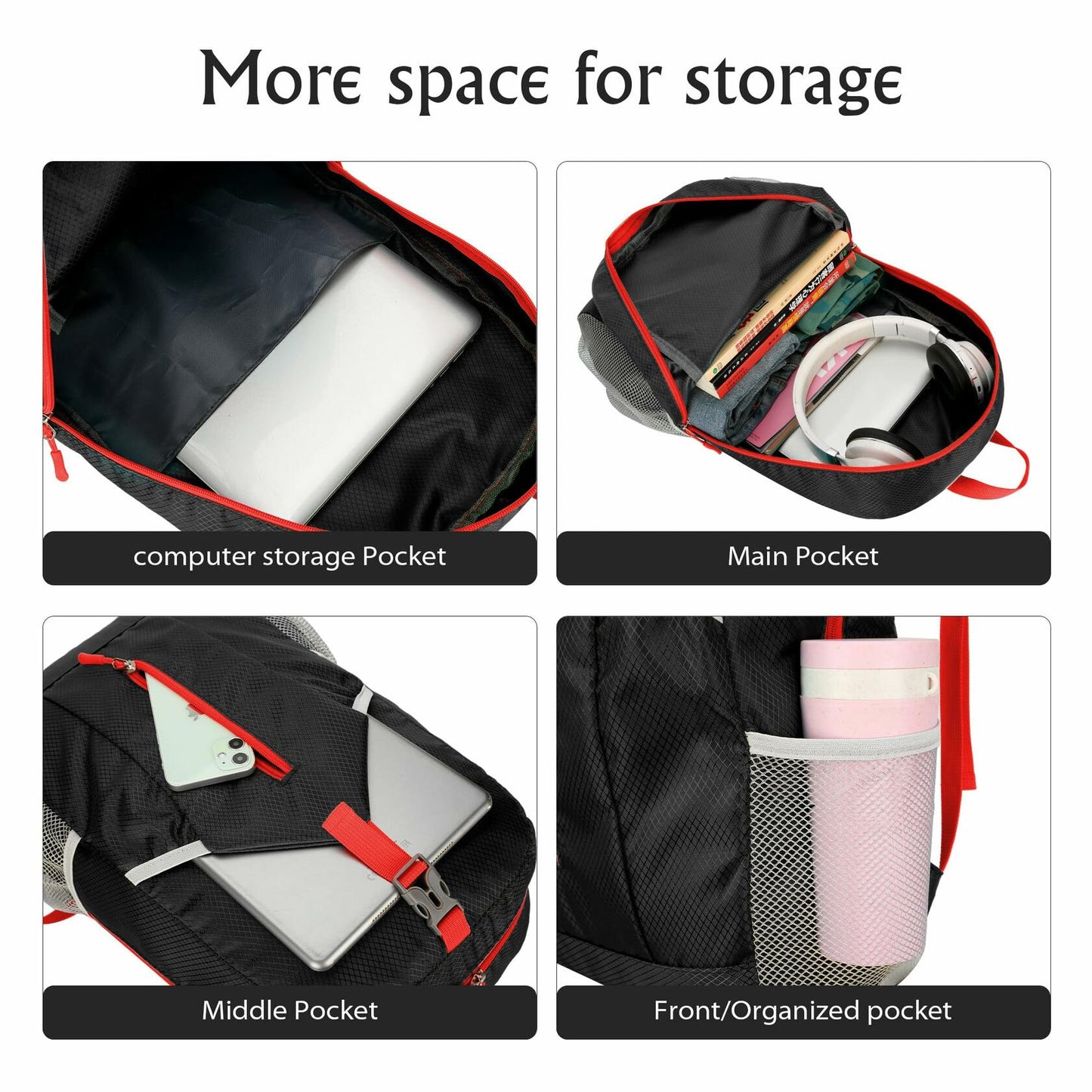 AMO NENES Lightweight Foldable Waterproof Hiking Backpack Black 25-30L