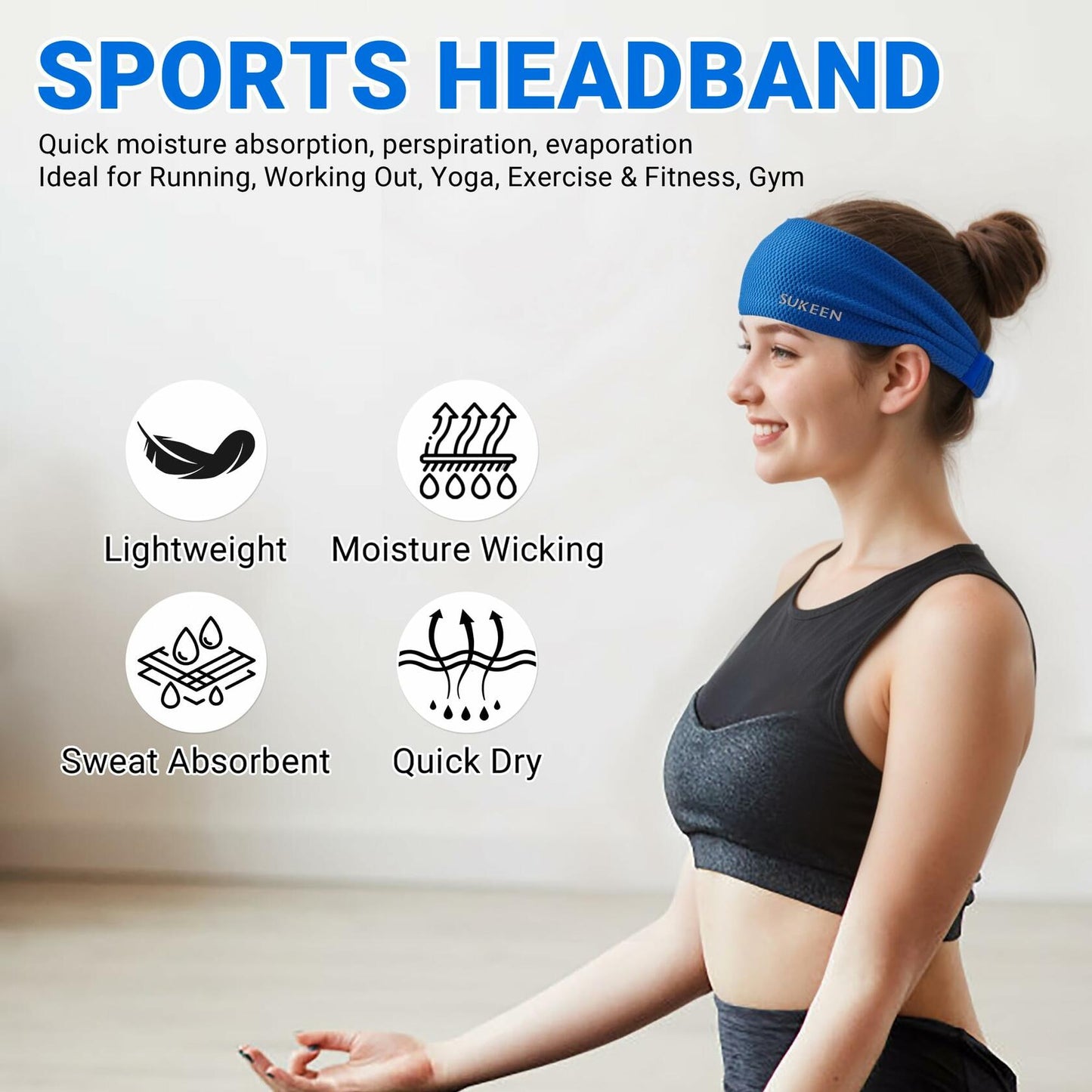 Sukeen Workout Headbands for Women Non Slip Sweat Bands 3 Pack Sports