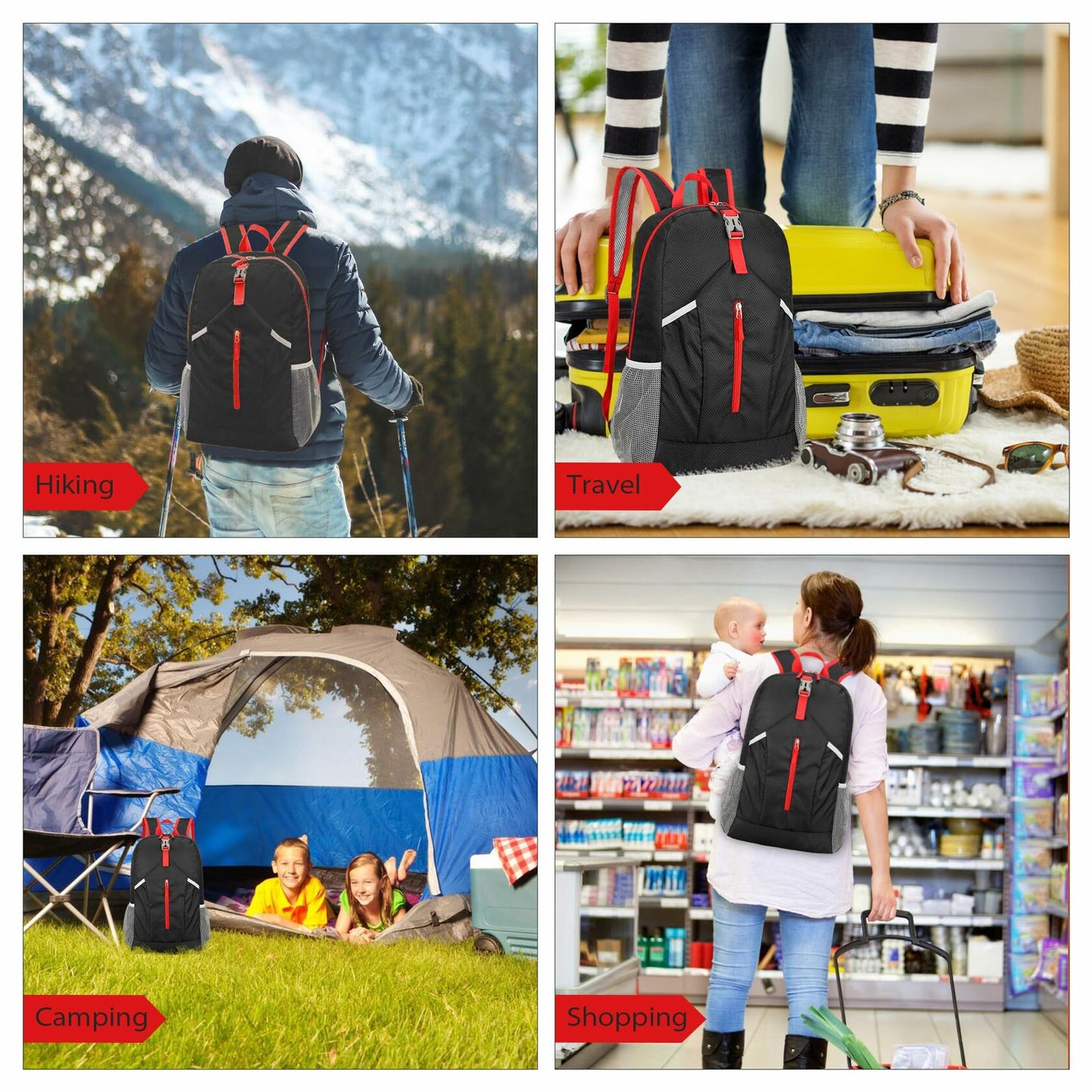 AMO NENES Lightweight Foldable Waterproof Hiking Backpack Black 25-30L