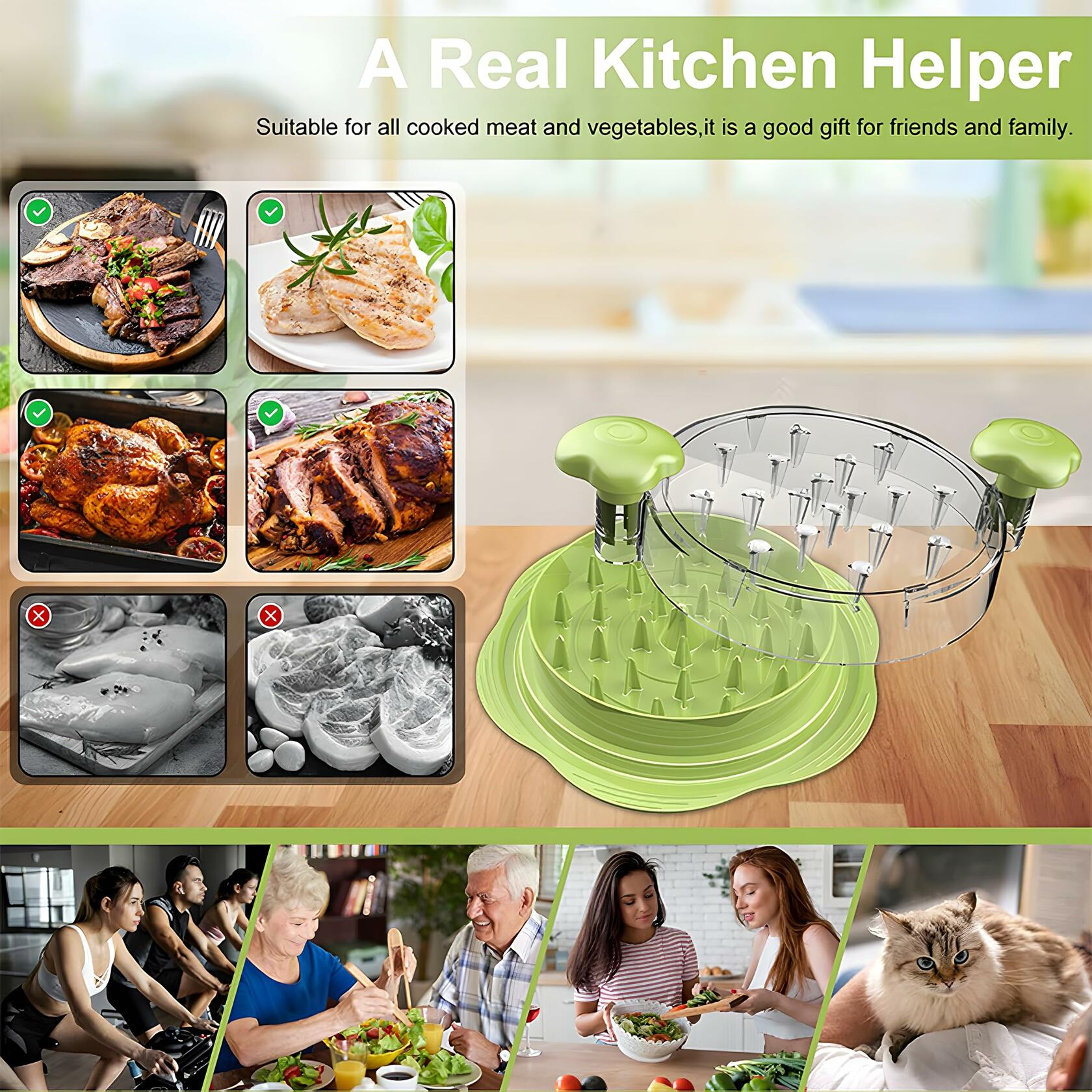 KALWNIA Chicken Shredder Green Meat Shredding Tool w/ Tongs & Brush