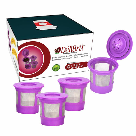Delibru Reusable K Cups for Keurig 2.0 & 1.0 Coffee Makers 4 Pack Purple
