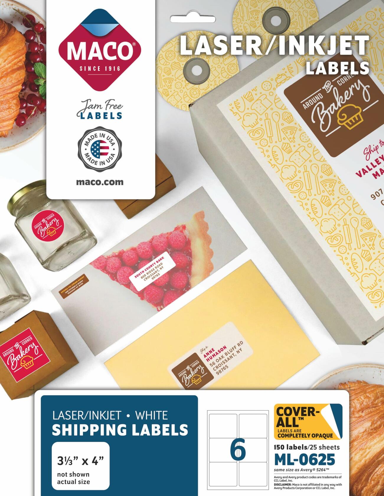 MACO Laser/Ink Jet White Cover-All Shipping Labels 3.33x4in 150 Pack