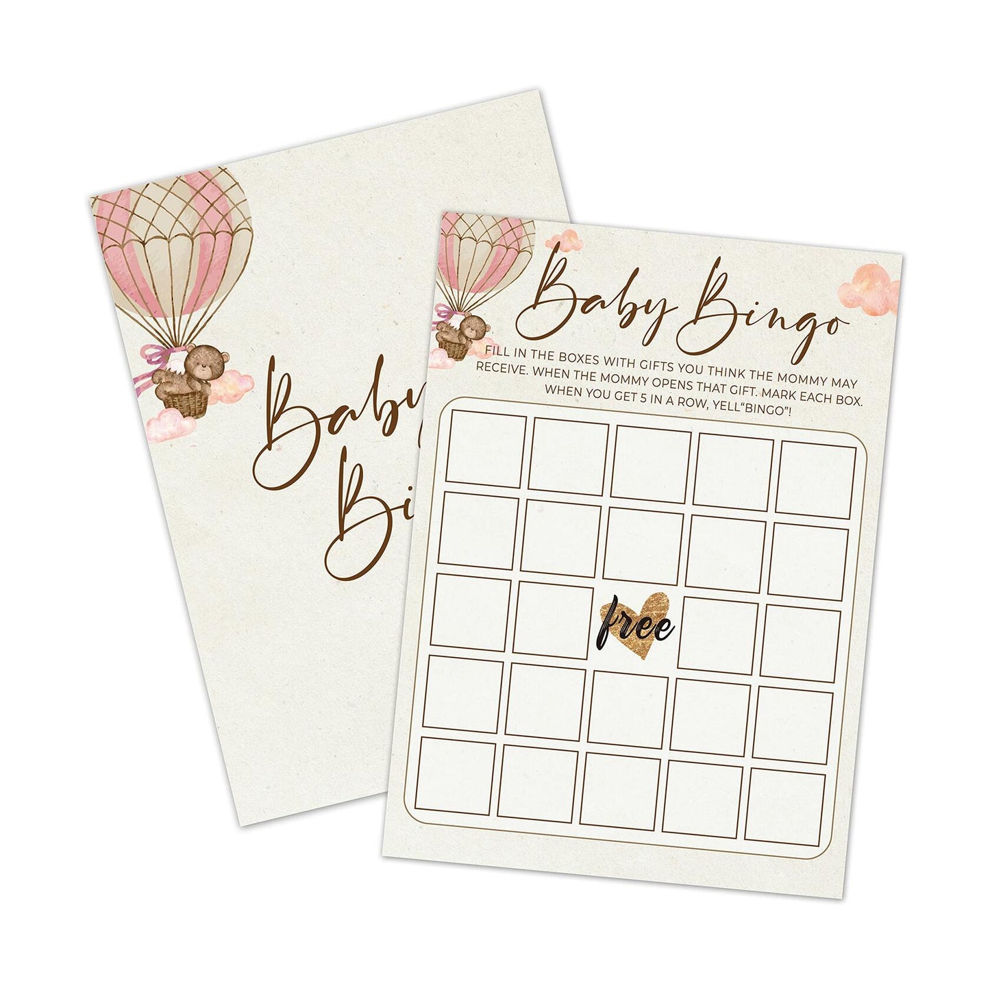 OUDIEA Baby Shower Bingo Cards Teddy Bear Hot Air Balloon 5x7 30 Count