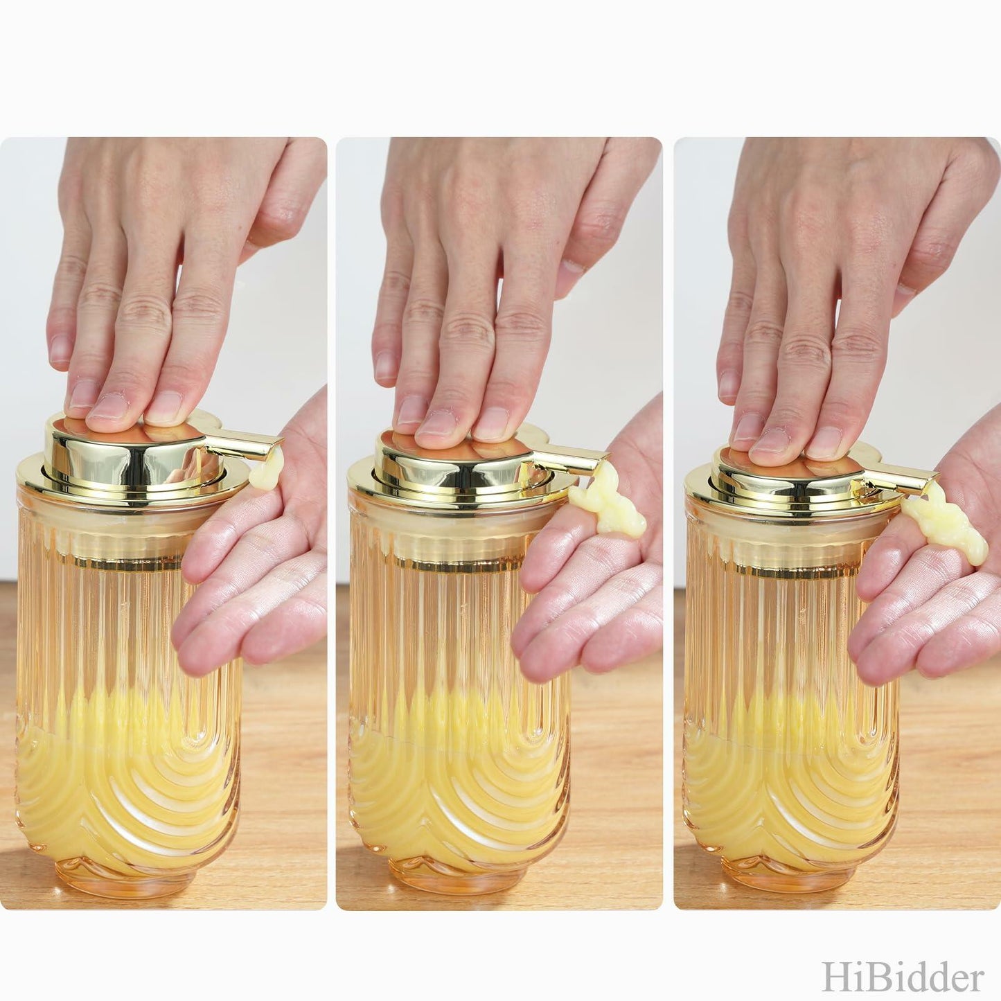 HiBidder Glass Soap Dispenser w/ Gold Pump Clear Bathroom Kitchen Decor