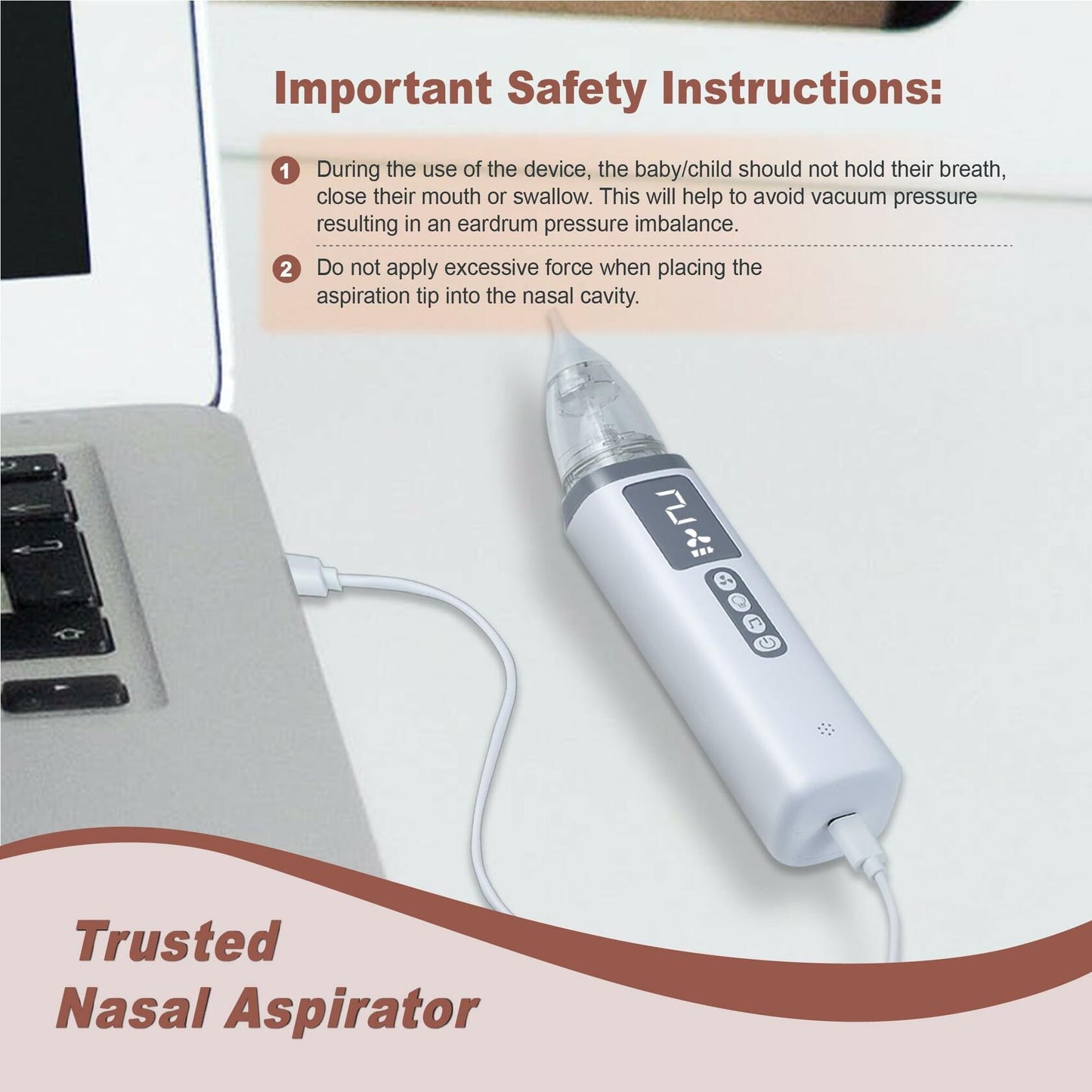 TopQuaFocus Baby Nasal Aspirator Electric Nose Cleaner 3 Suction Levels White