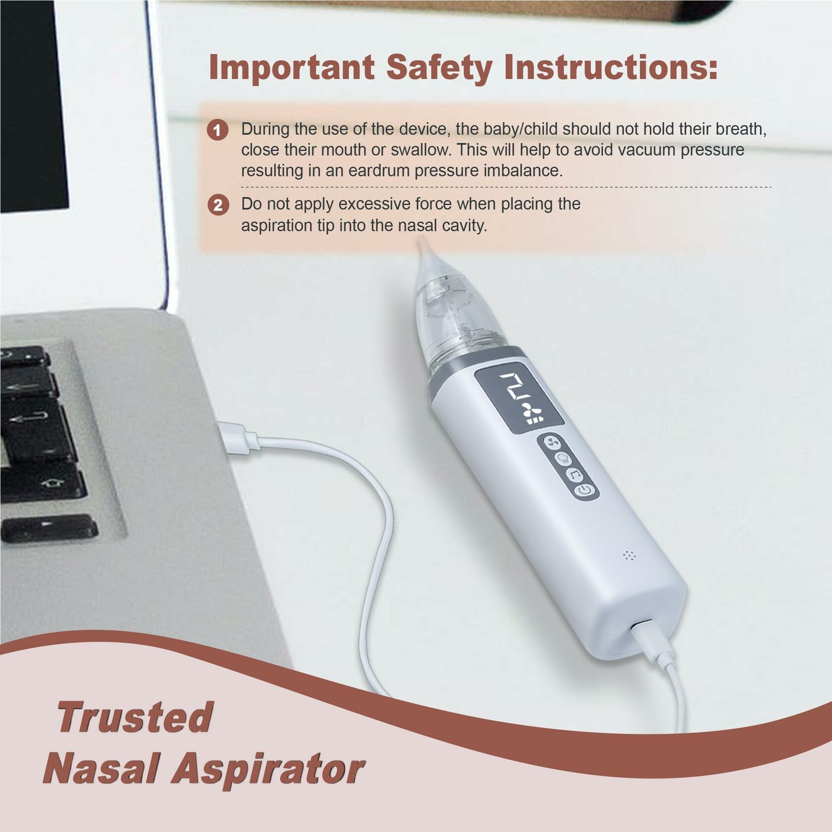 TopQuaFocus Baby Nasal Aspirator Electric Nose Cleaner 3 Suction Levels White