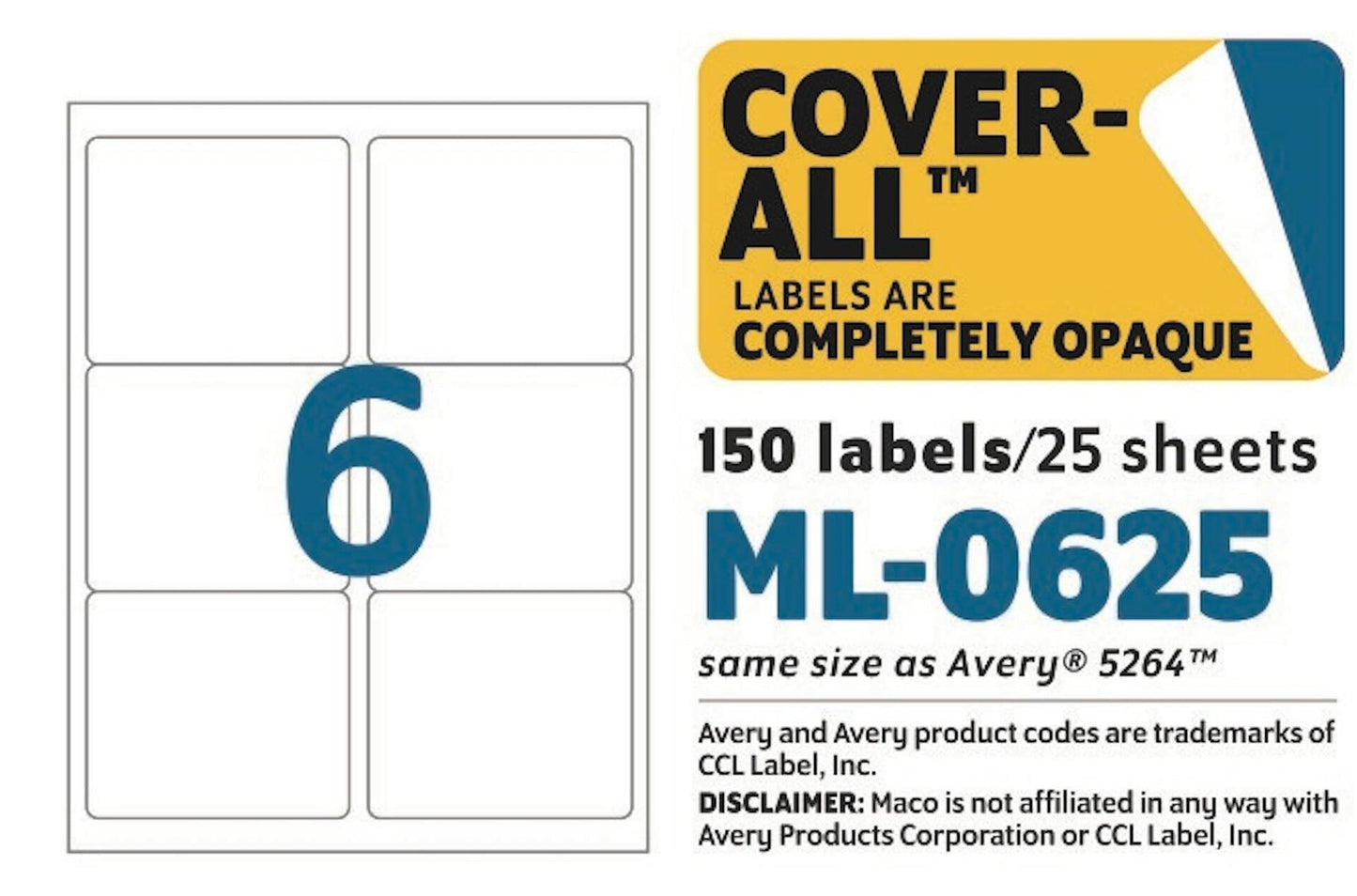 MACO Laser/Ink Jet White Cover-All Shipping Labels 3.33x4in 150 Pack