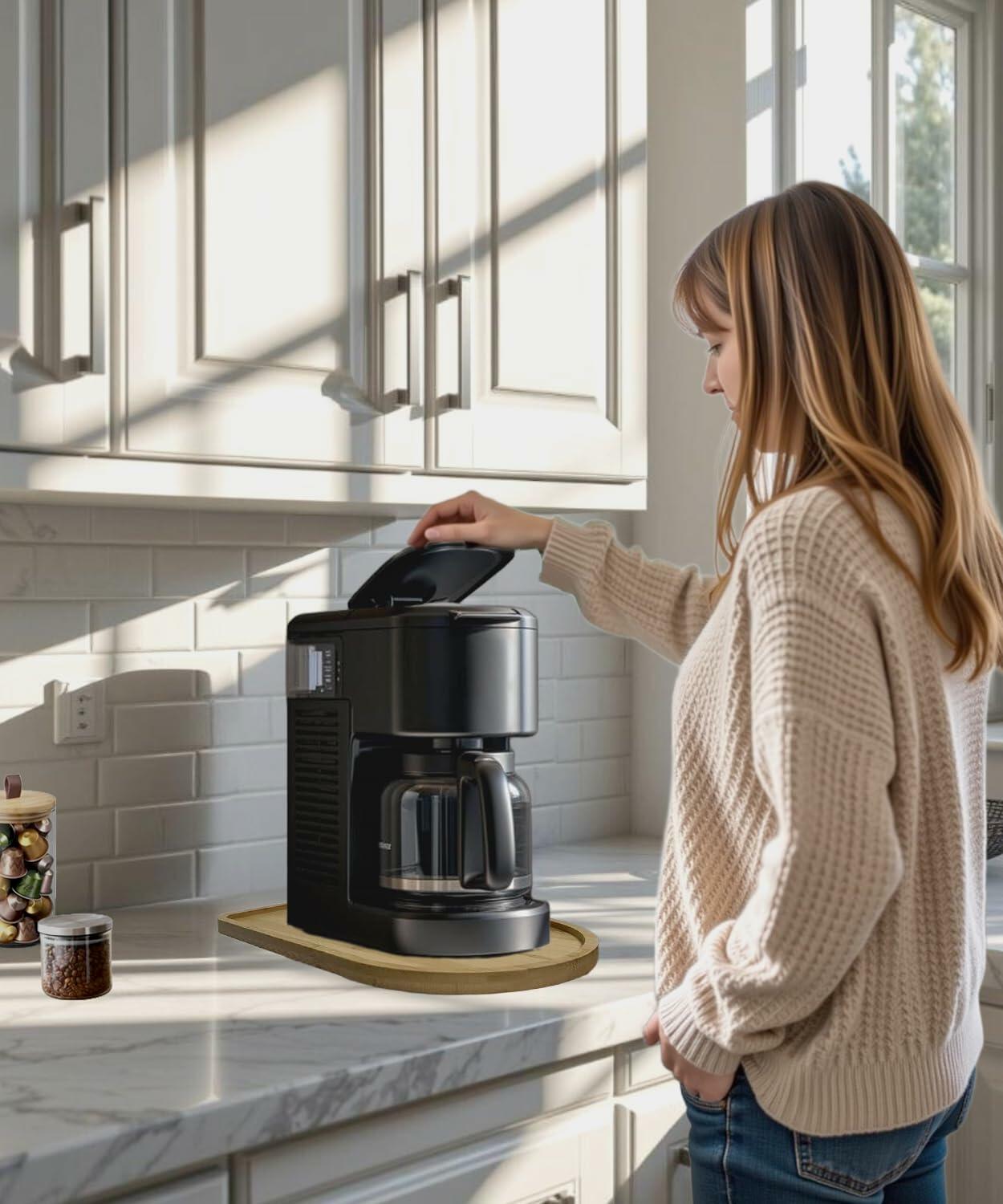 Bamboo Sliding Tray for Coffee Maker Mini Air Fryer Kitchen Counter Mat