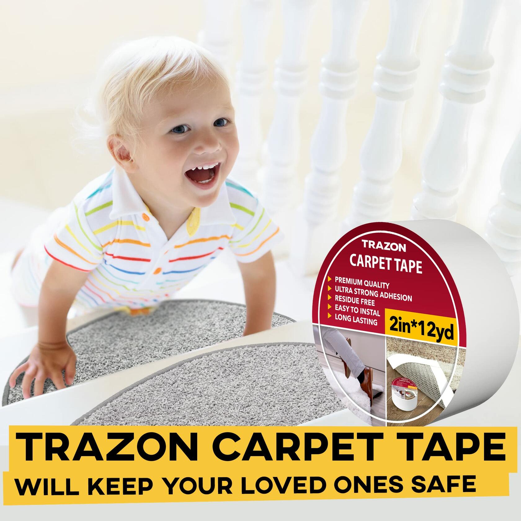 [Like New] Trazon Carpet Tape Double Sided Rug Grippers 2 Inch x 12 Yards White