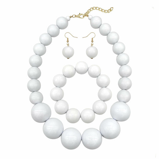 [Like New] JHWZAIY White Acrylic Beaded Necklace Chunky Statement 02 Set