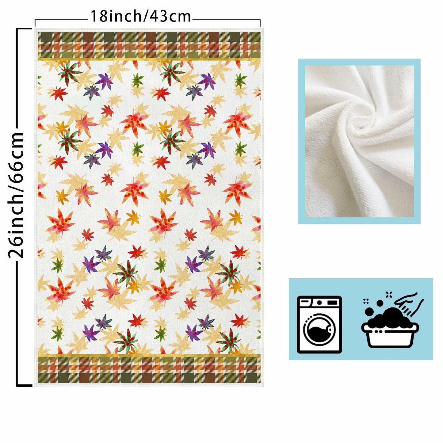XCHI Hello Fall Watercolor Maple Leaves Plaid Dish Towels 18x26 Set of 2