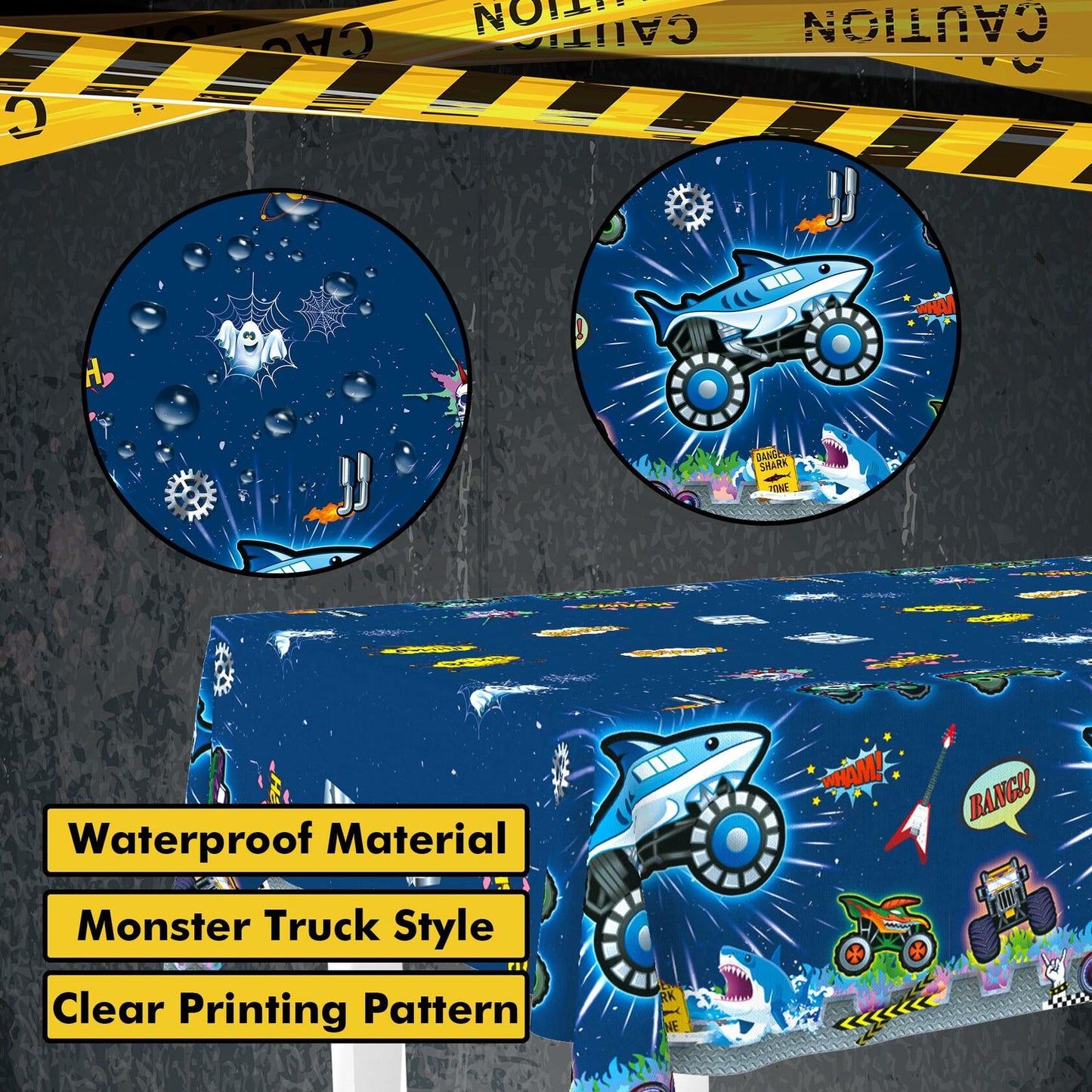 [Like New] VIZOZEN Truck Birthday Party Supplies Tablecloth Banner Plates Napkins Cups