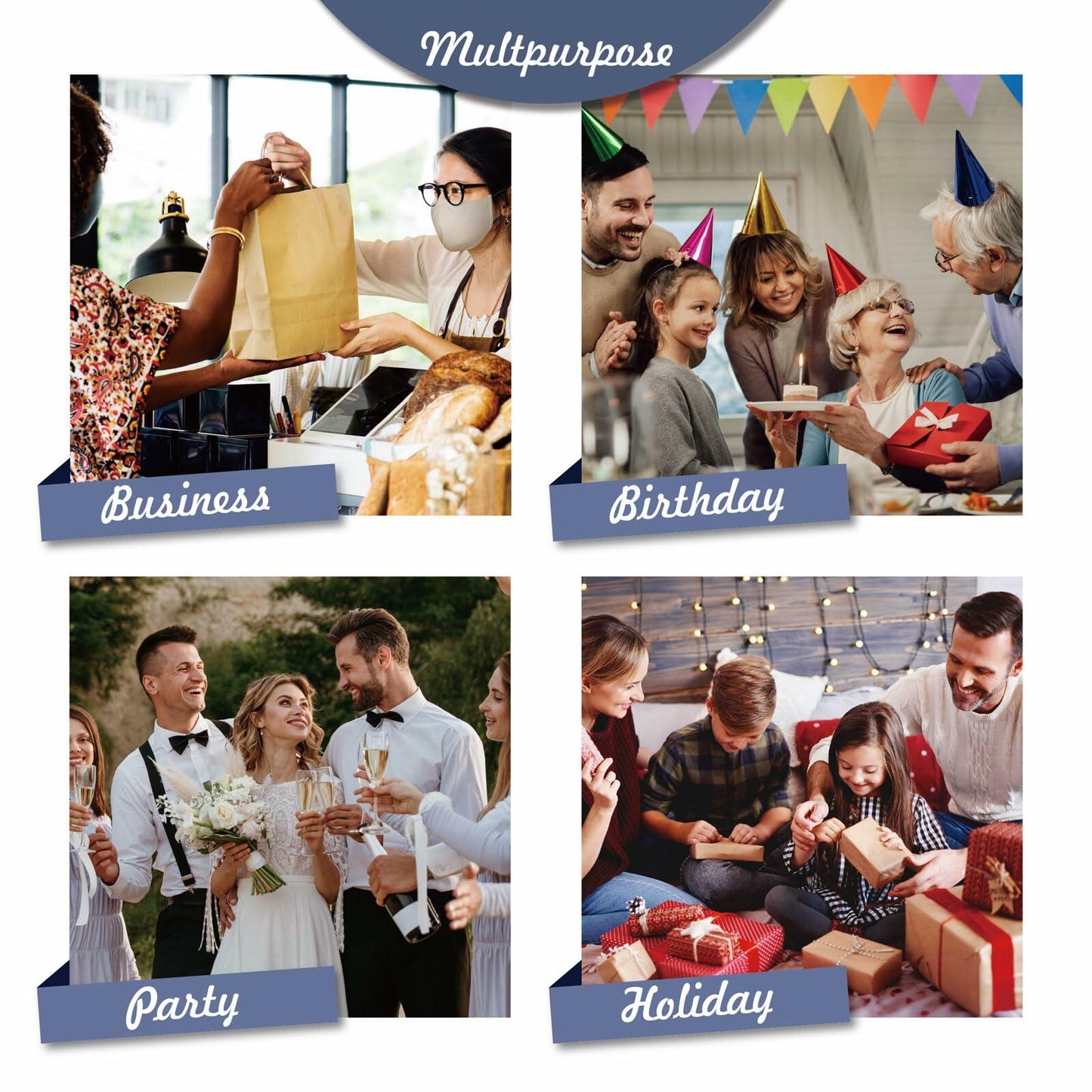 [Like New] Pomei 20 PCS Marble Paper Gift Bags Gray Handles 17.1x5.1x12.2in