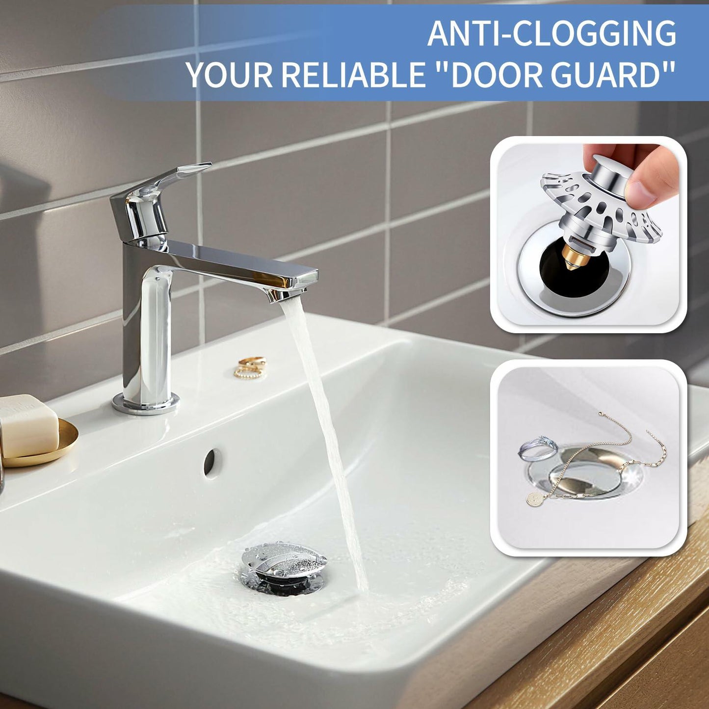 AUPHTIR Universal Bathroom Sink Stopper Pop Up Drain Plug 1.06-1.80'' Silver