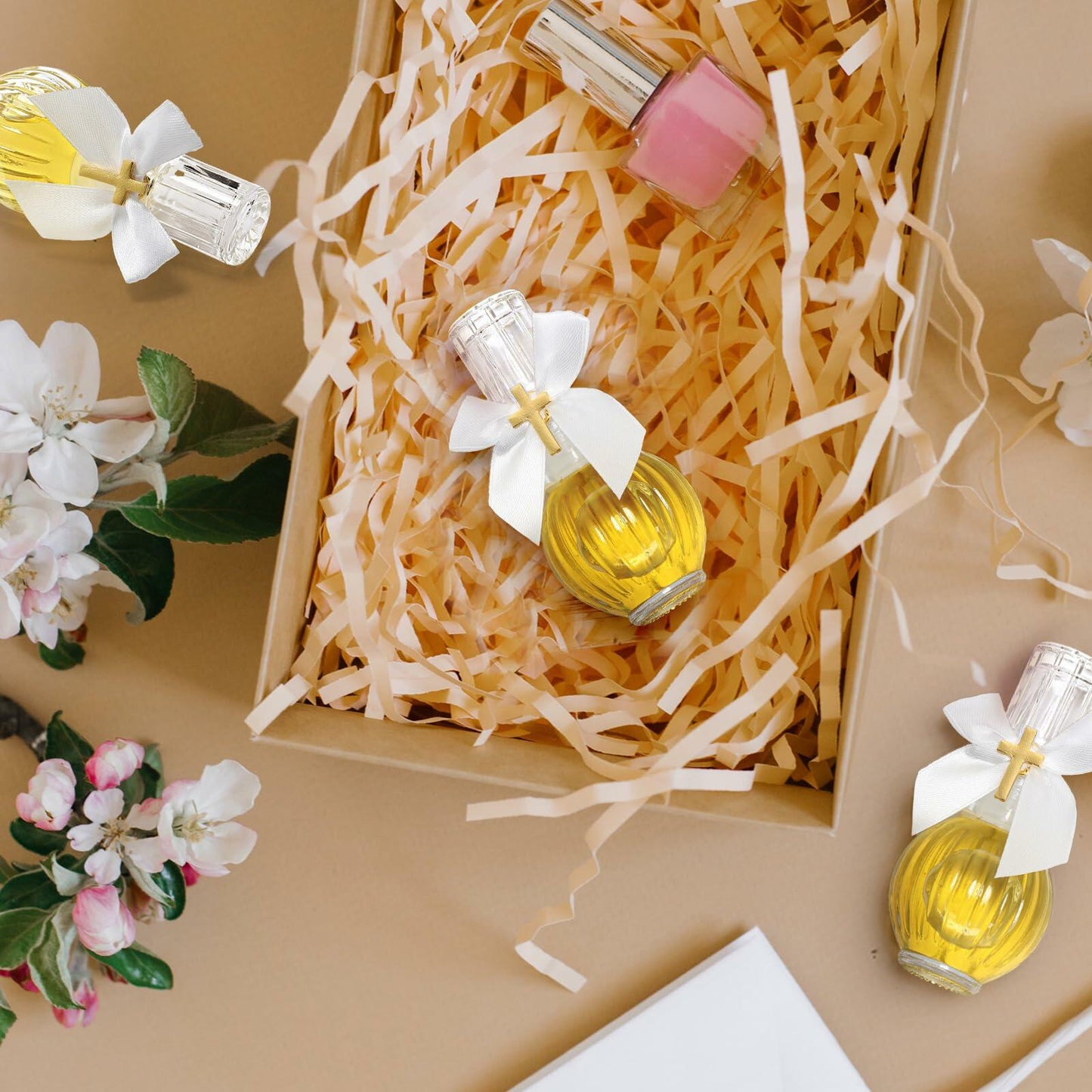 Chuangdi 10 Set Holy Catholic Water Bottles 50ml Glass Cross Pin Ribbon Classic