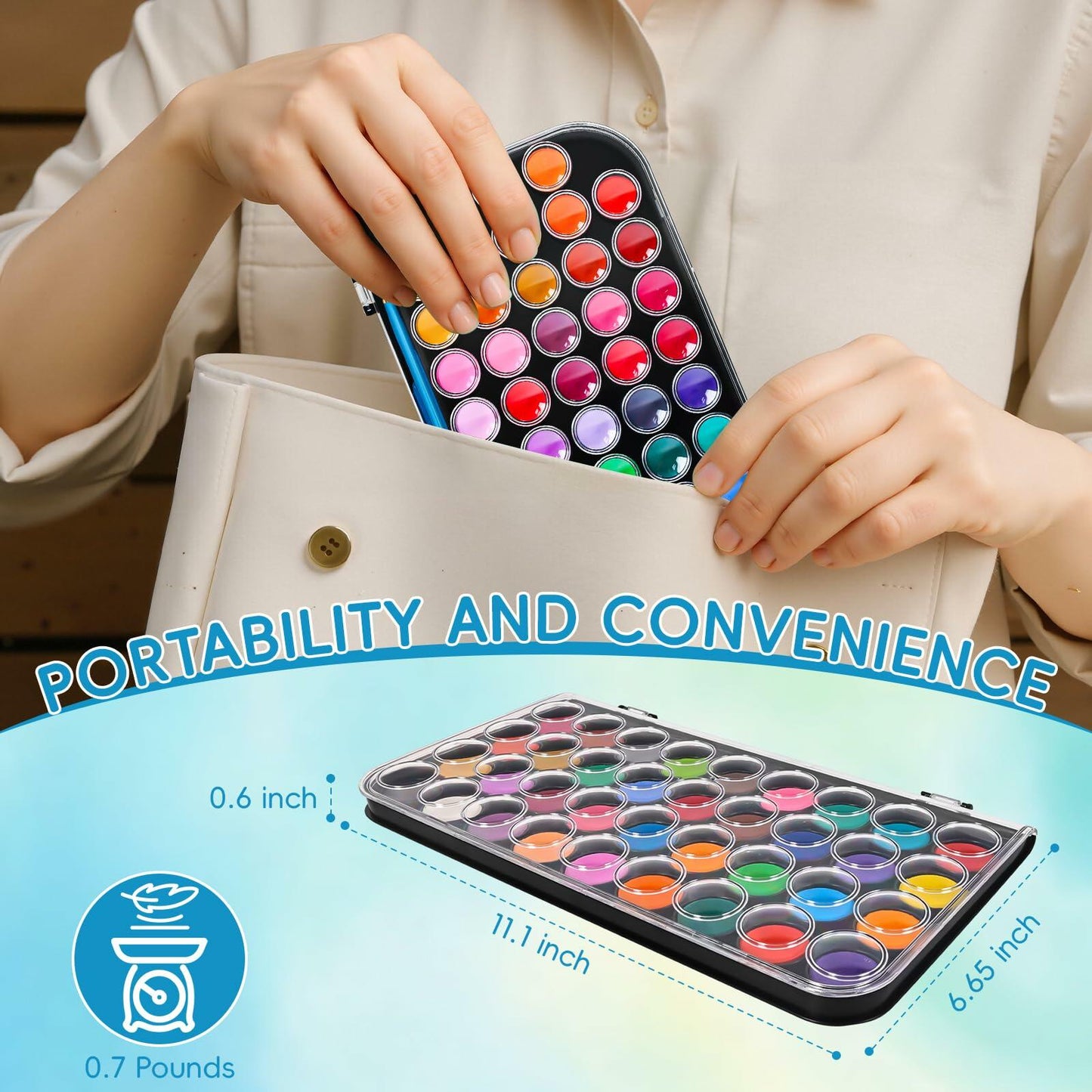 48 Color Solid Watercolor Paint Set with 3 Brushes for Kids & Artists