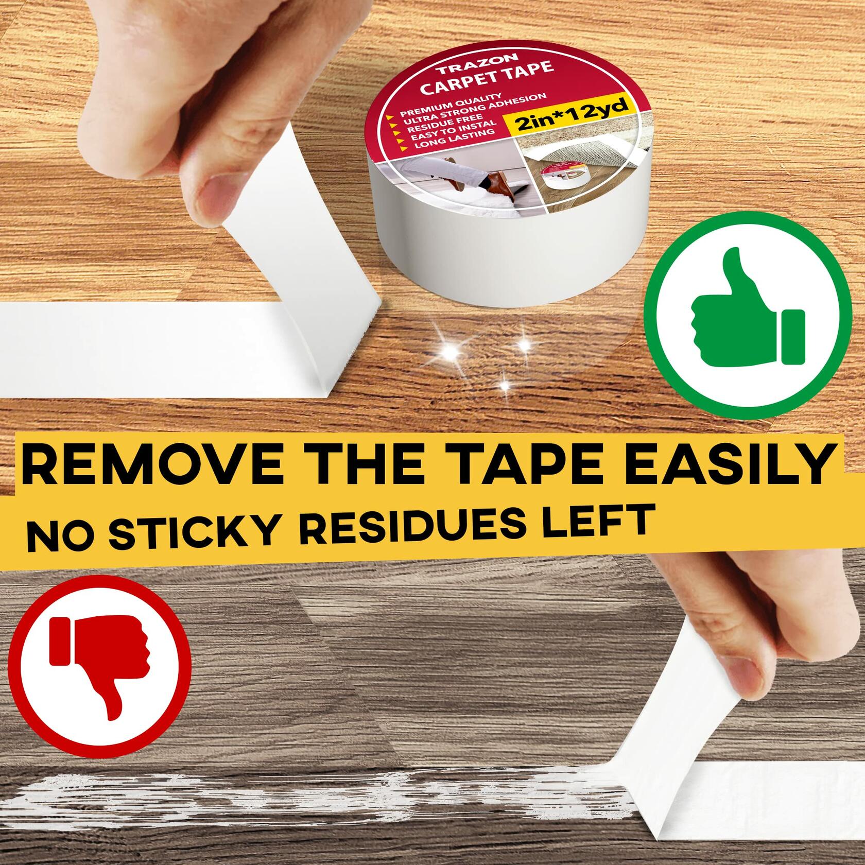 [Like New] Trazon Carpet Tape Double Sided Rug Grippers 2 Inch x 12 Yards White