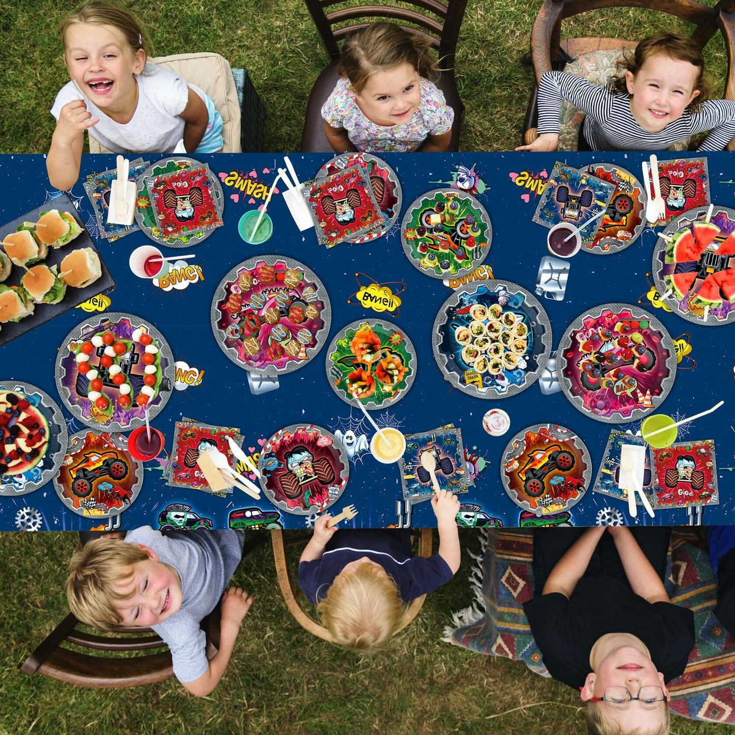 [Like New] VIZOZEN Truck Birthday Party Supplies Tablecloth Banner Plates Napkins Cups