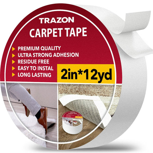 [Like New] Trazon Carpet Tape Double Sided Rug Grippers 2 Inch x 12 Yards White