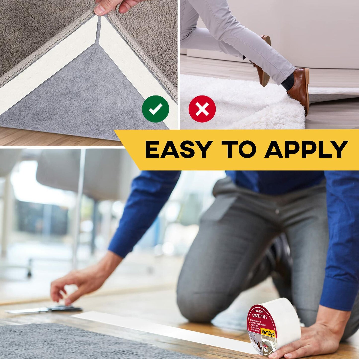 [Like New] Trazon Carpet Tape Double Sided Rug Grippers 2 Inch x 12 Yards White