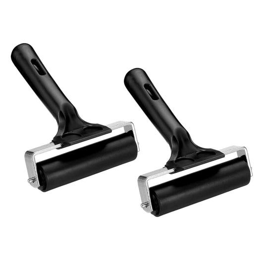 PATIKIL 4in Rubber Roller Brayer 2pcs Anti Skid Hard Black