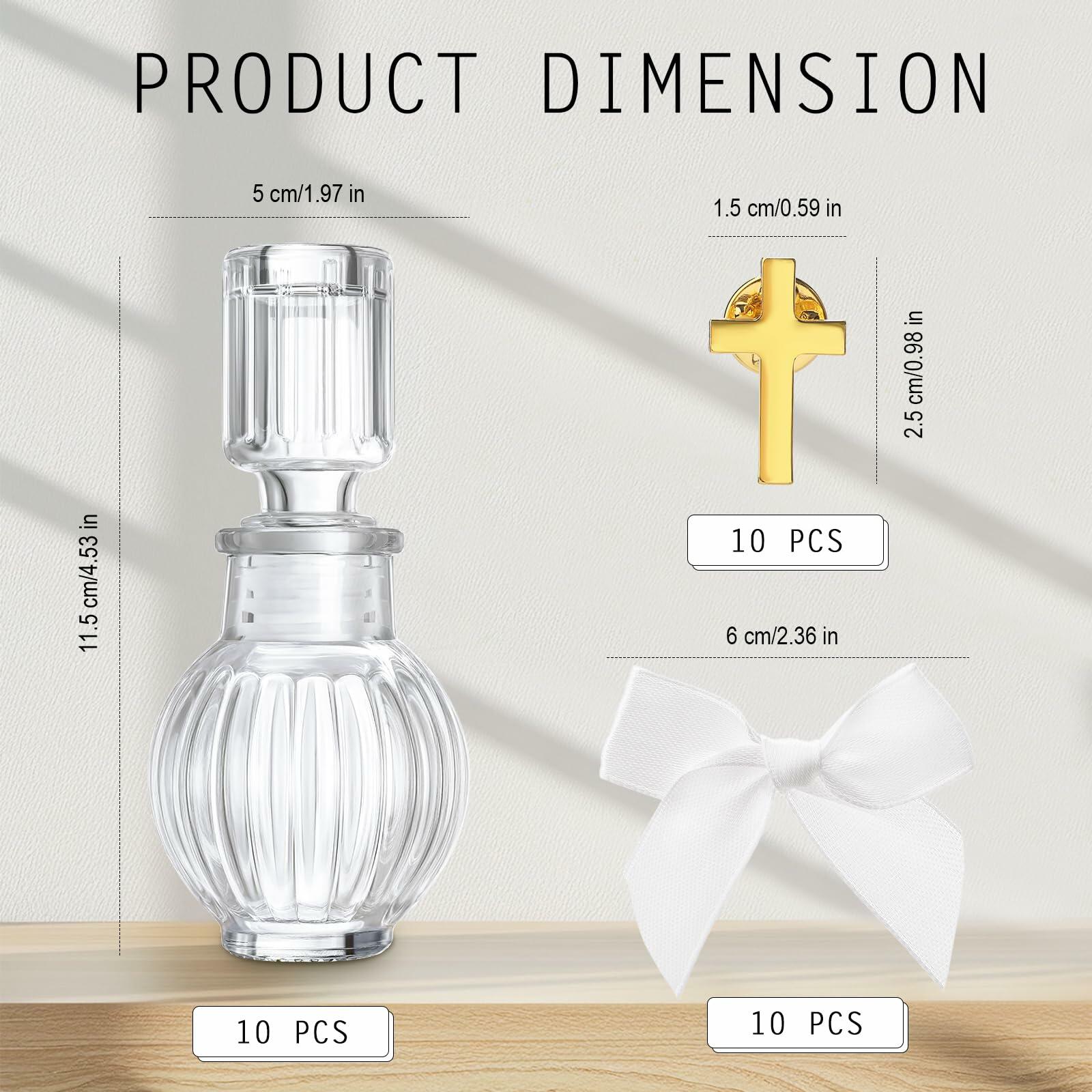Chuangdi 10 Set Holy Catholic Water Bottles 50ml Glass Cross Pin Ribbon Classic