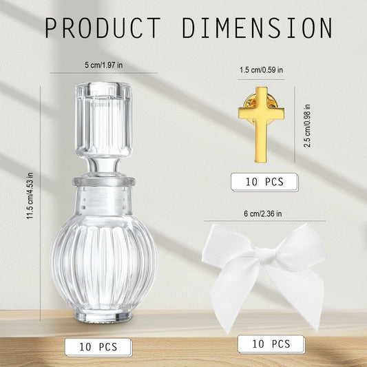Chuangdi 10 Set Holy Catholic Water Bottles 50ml Glass Cross Pin Ribbon Classic
