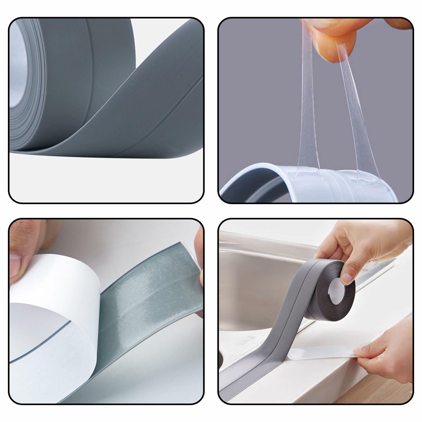 Qiveno 2pcs Waterproof Caulk Tape Black PVC Sealant for Kitchen Bathroom 10.5ft