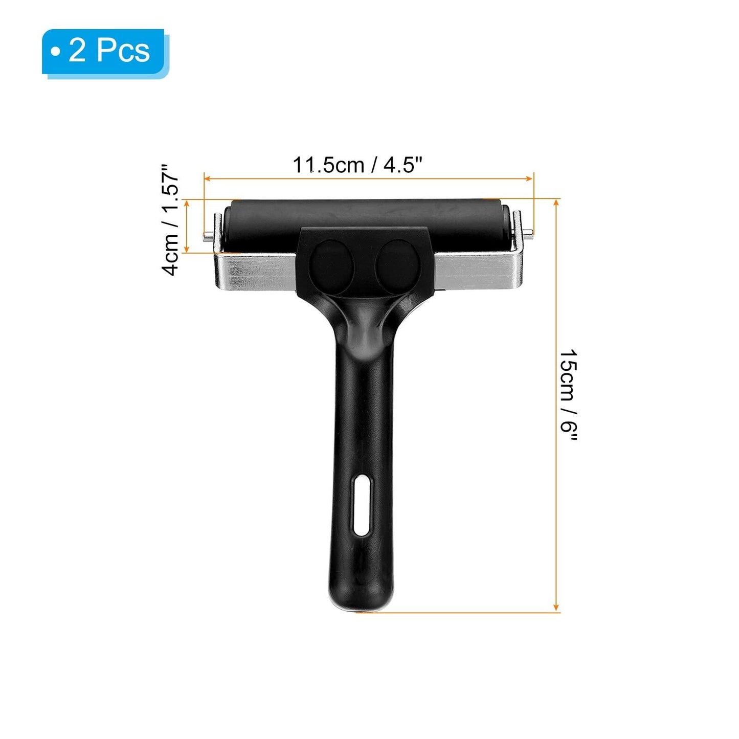 PATIKIL 4in Rubber Roller Brayer 2pcs Anti Skid Hard Black
