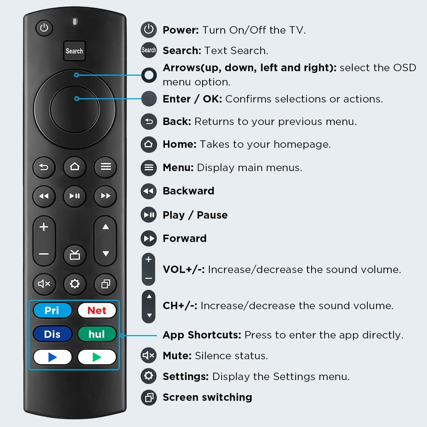 Replacement Remote Control for AMZ TV Edition Smart TVs Insignia Toshiba
