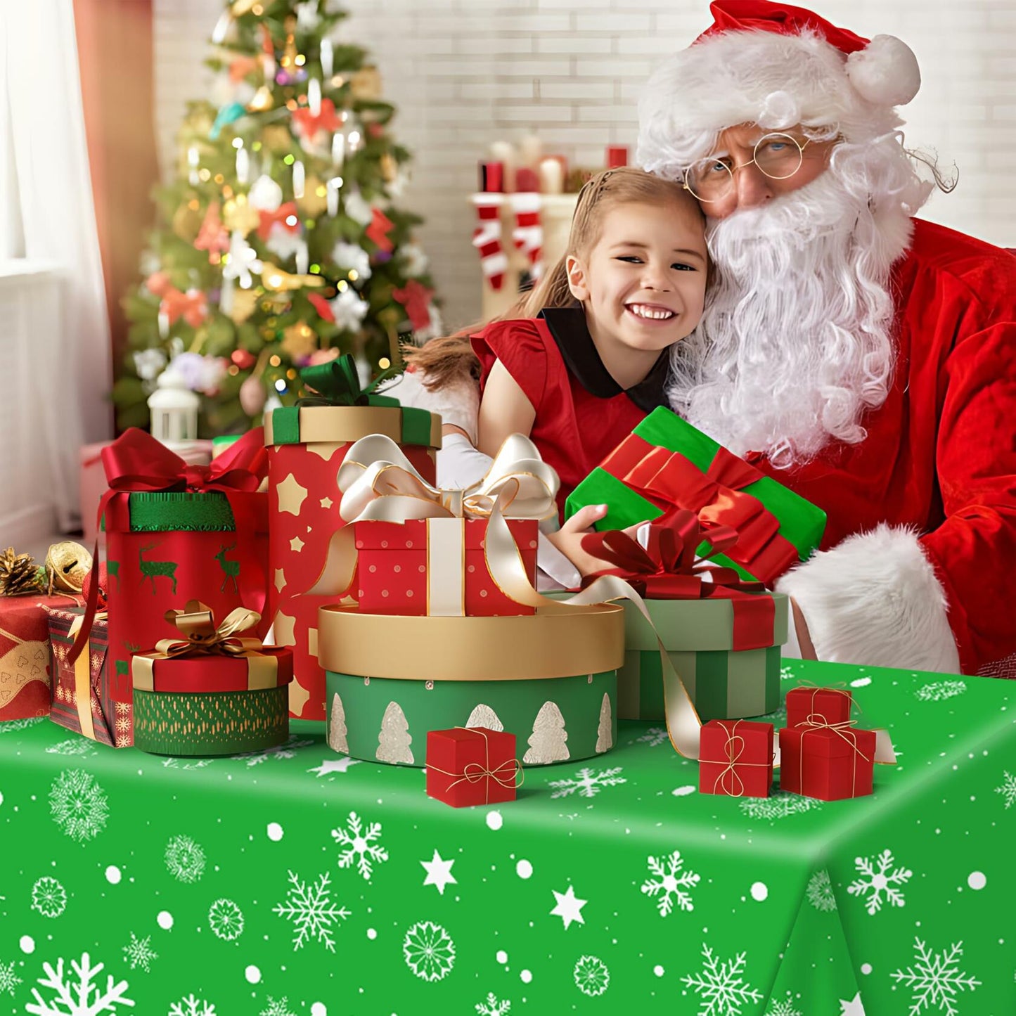 FZR Legend 2Pack Christmas Tablecloth Plastic Snowflake Red Green