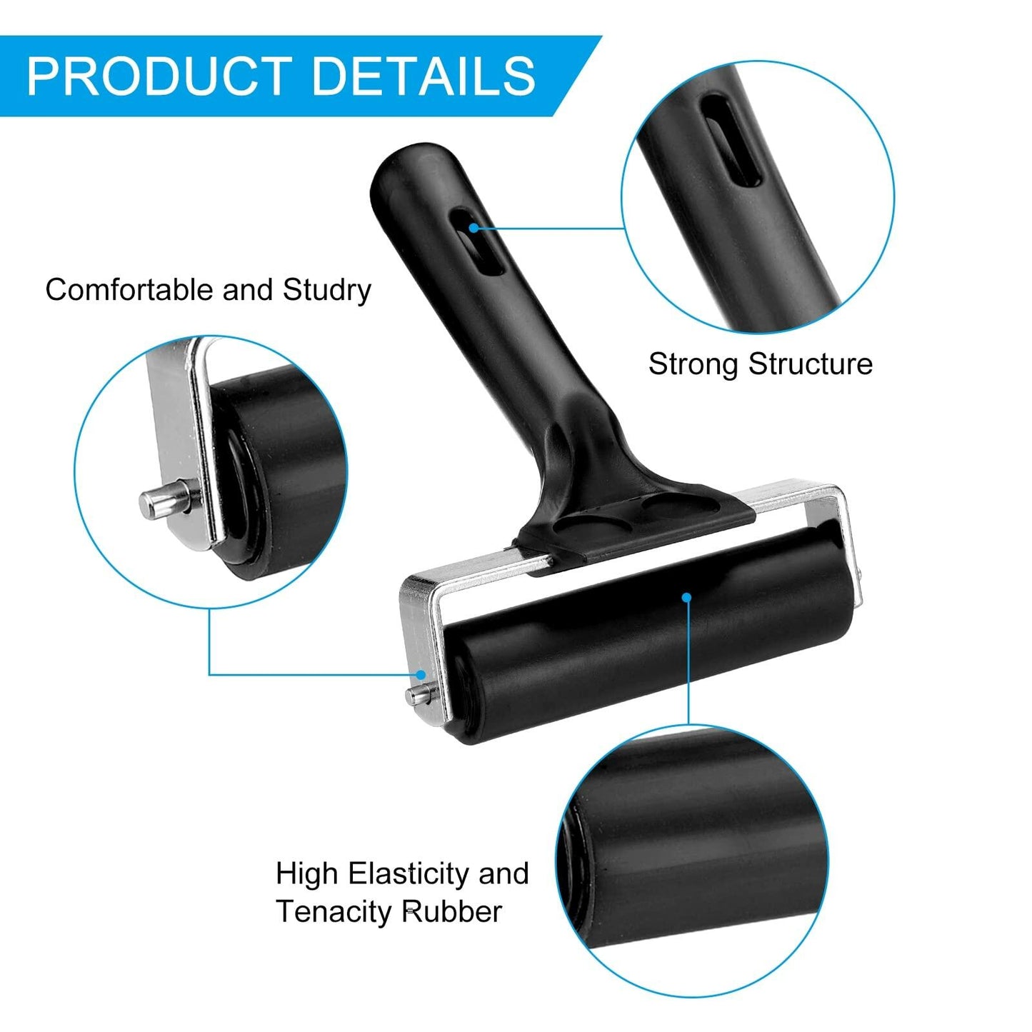 PATIKIL 4in Rubber Roller Brayer 2pcs Anti Skid Hard Black