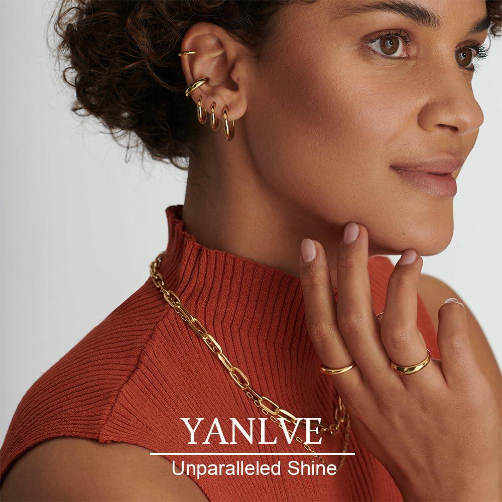 YANLVE 14K Gold Plated Small Huggie Hoop Earrings Set of 3 Pairs Women