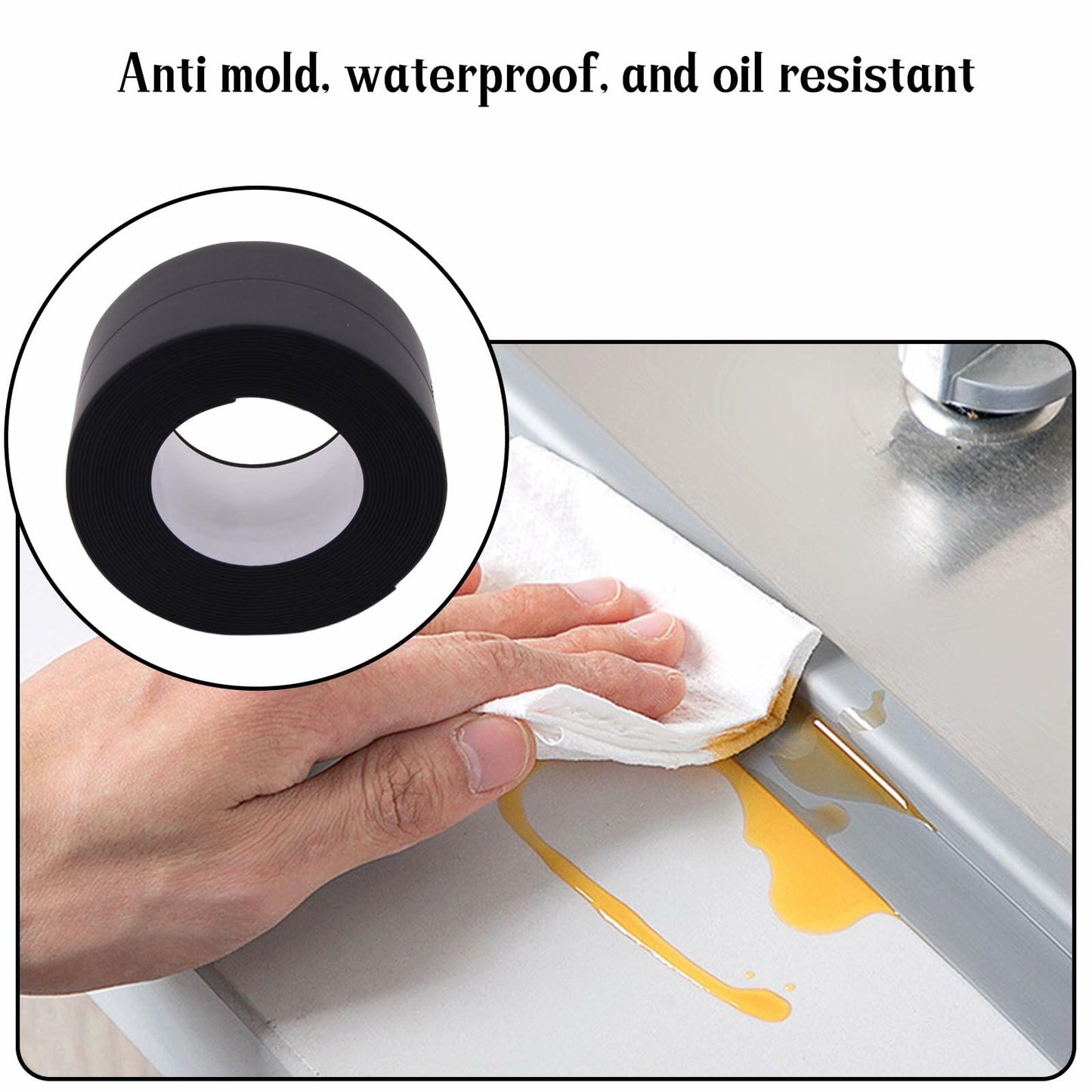 Qiveno 2pcs Waterproof Caulk Tape Black PVC Sealant for Kitchen Bathroom 10.5ft