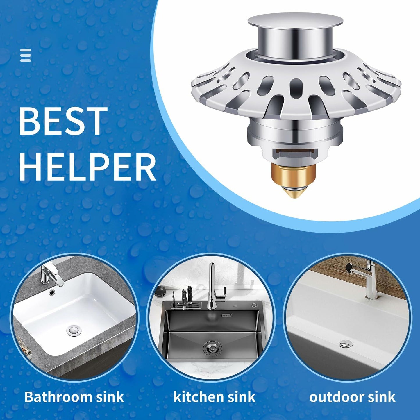 AUPHTIR Universal Bathroom Sink Stopper Pop Up Drain Plug 1.06-1.80'' Silver