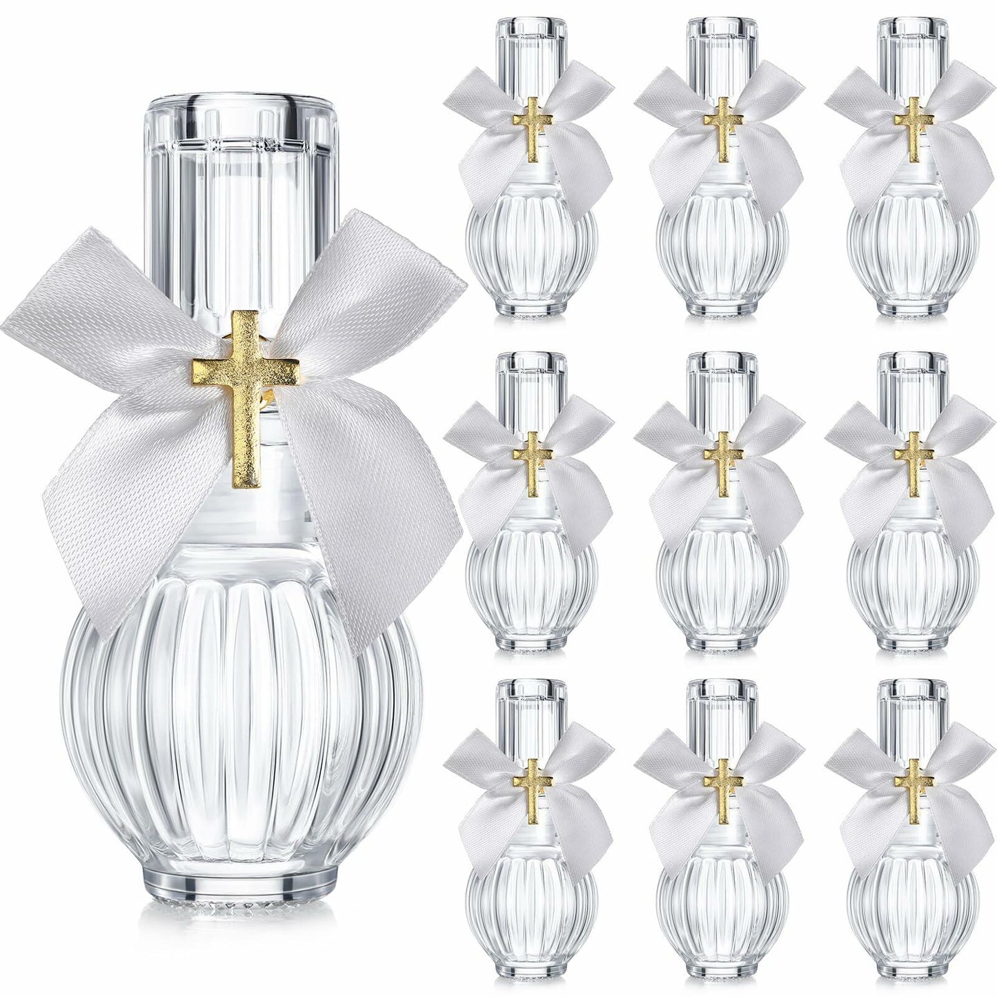 Chuangdi 10 Set Holy Catholic Water Bottles 50ml Glass Cross Pin Ribbon Classic
