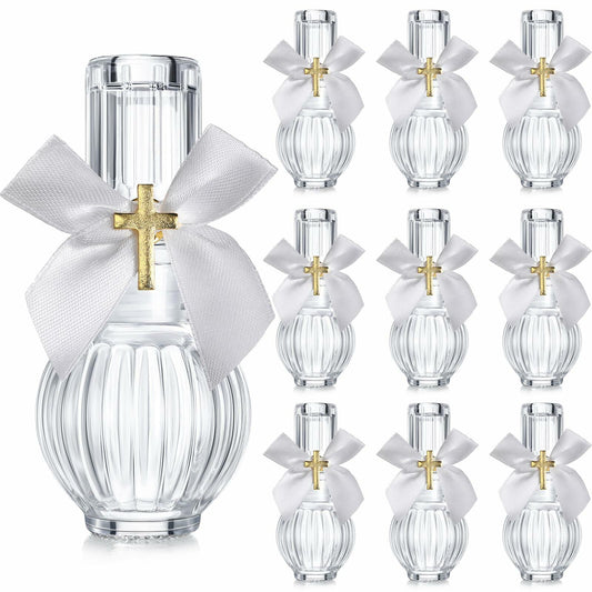 Chuangdi 10 Set Holy Catholic Water Bottles 50ml Glass Cross Pin Ribbon Classic