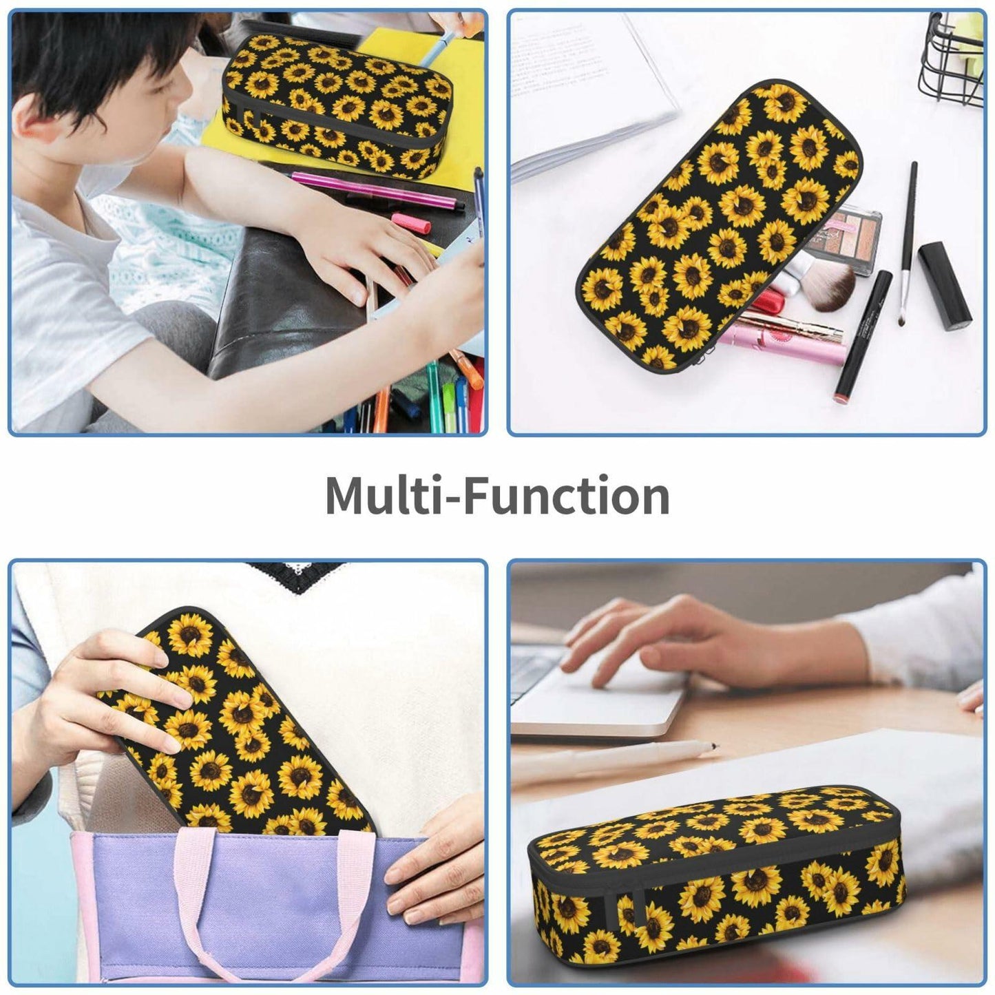 VOL&BASS Sunflower Large Pencil Case Big Capacity Pen Bag Yellow Polyester