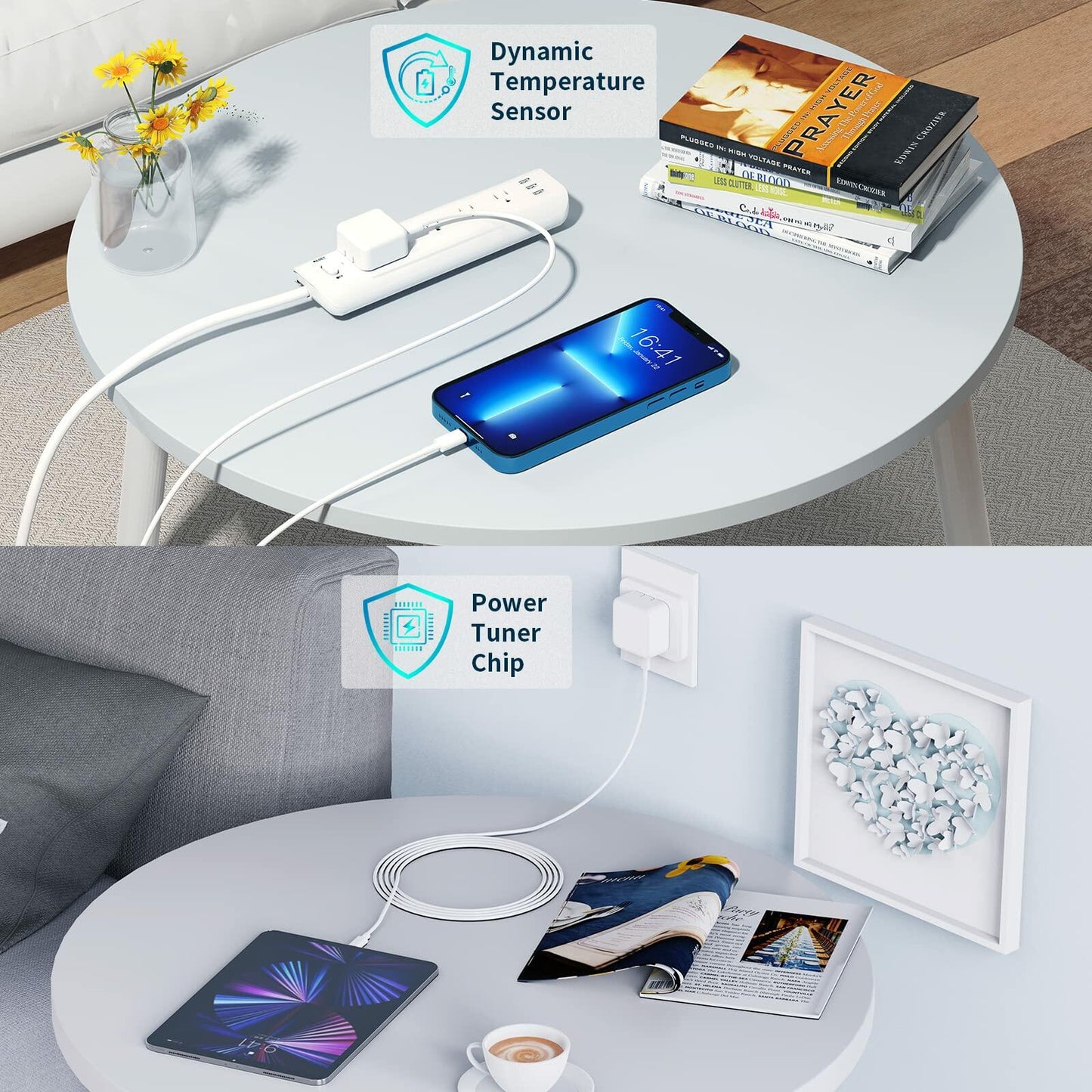 GEONAV Apple MFi 35W Dual USB-C GaN Fast Charger with 2x 6FT C to Lightning