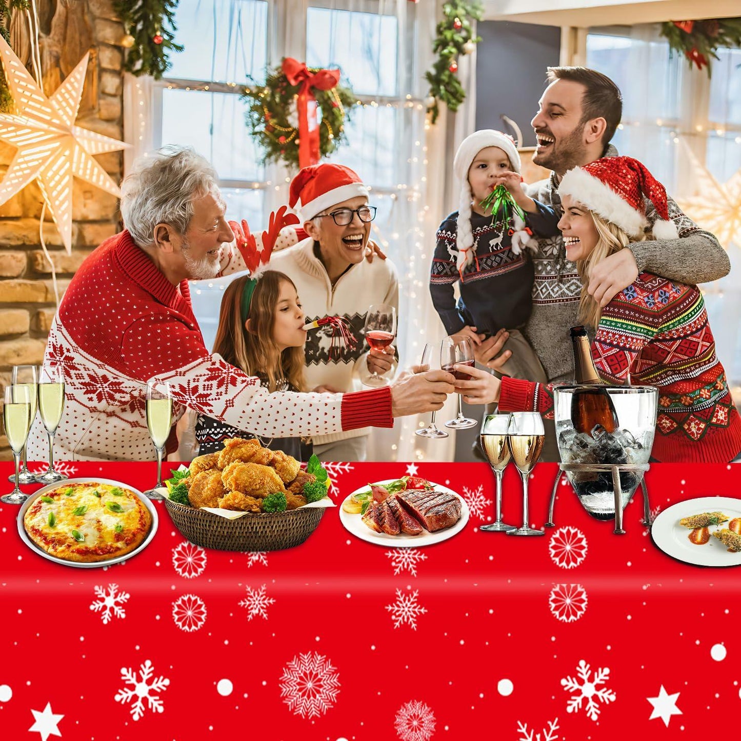 FZR Legend 2Pack Christmas Tablecloth Plastic Snowflake Red Green