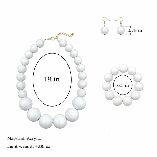 [Like New] JHWZAIY White Acrylic Beaded Necklace Chunky Statement 02 Set