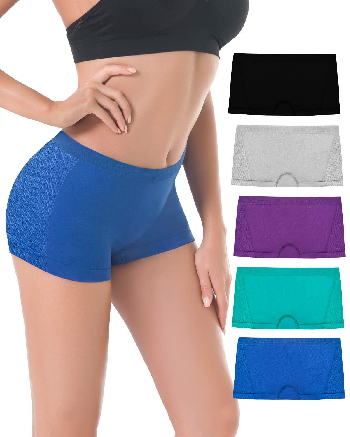 [Like New] R RUXIA Womens Boyshort Panties Seamless Nylon Stretch Boxer Briefs 5 Pack L
